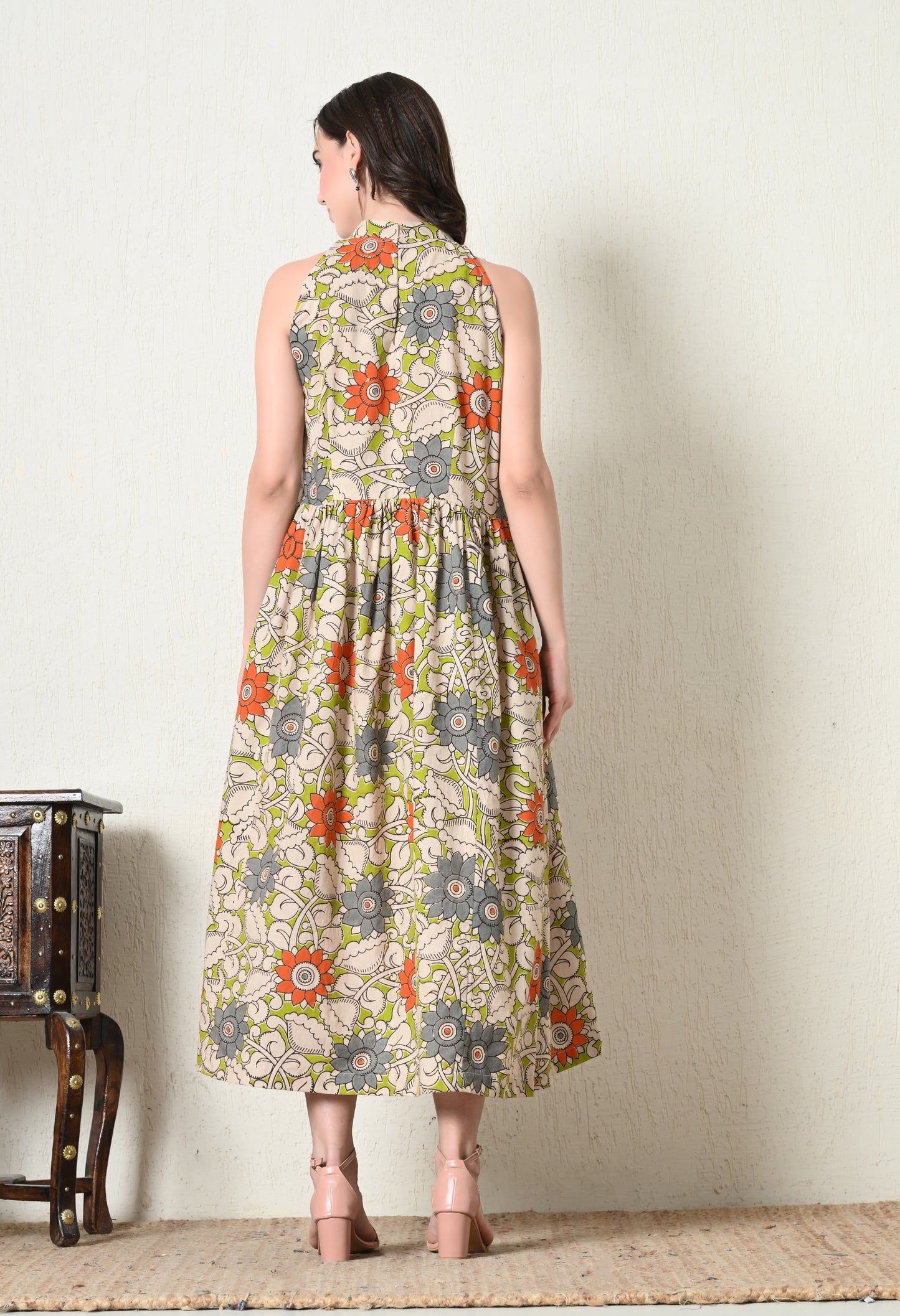 Floral Kalamkari Printed Long Cotton Dress