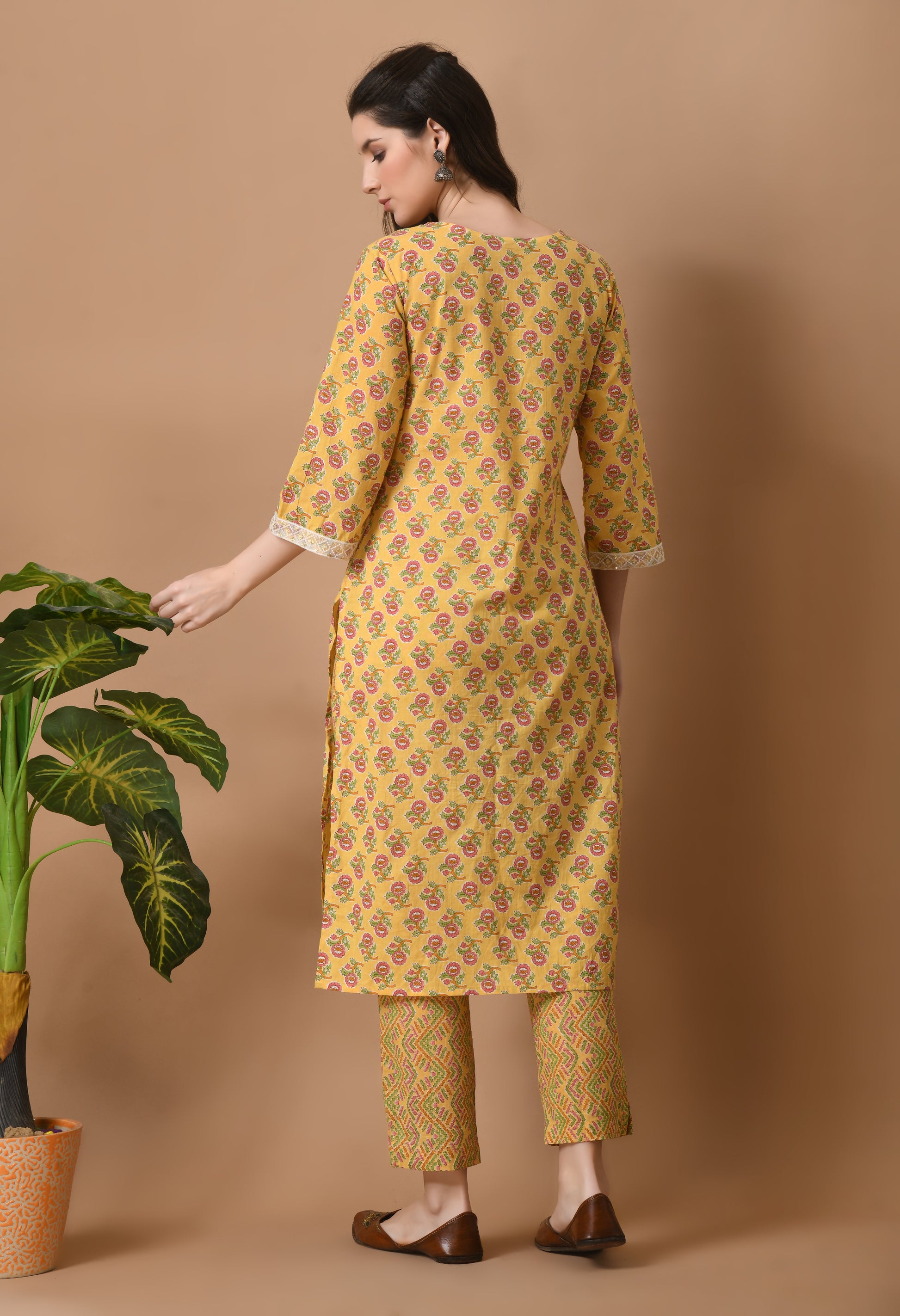 Yellow Cotton 3 Pc Kurta Set