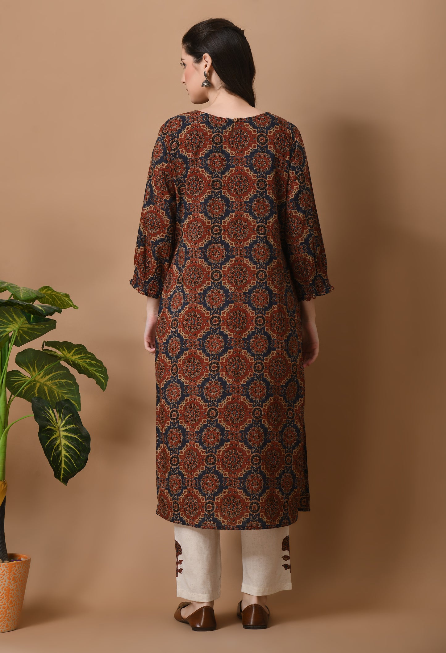 Maroon Cotton Ajrakh Printed 2 Pc Kurta Set