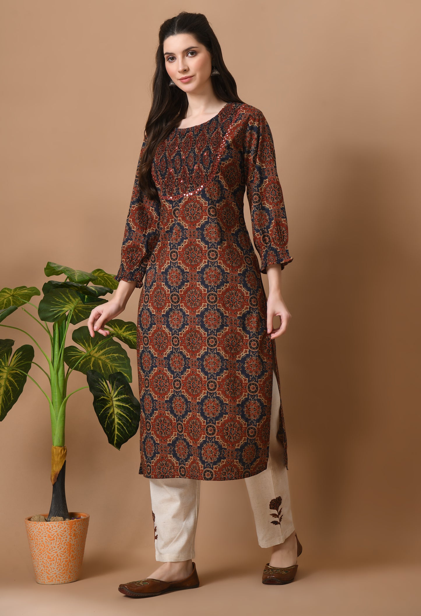 Maroon Cotton Ajrakh Printed 2 Pc Kurta Set