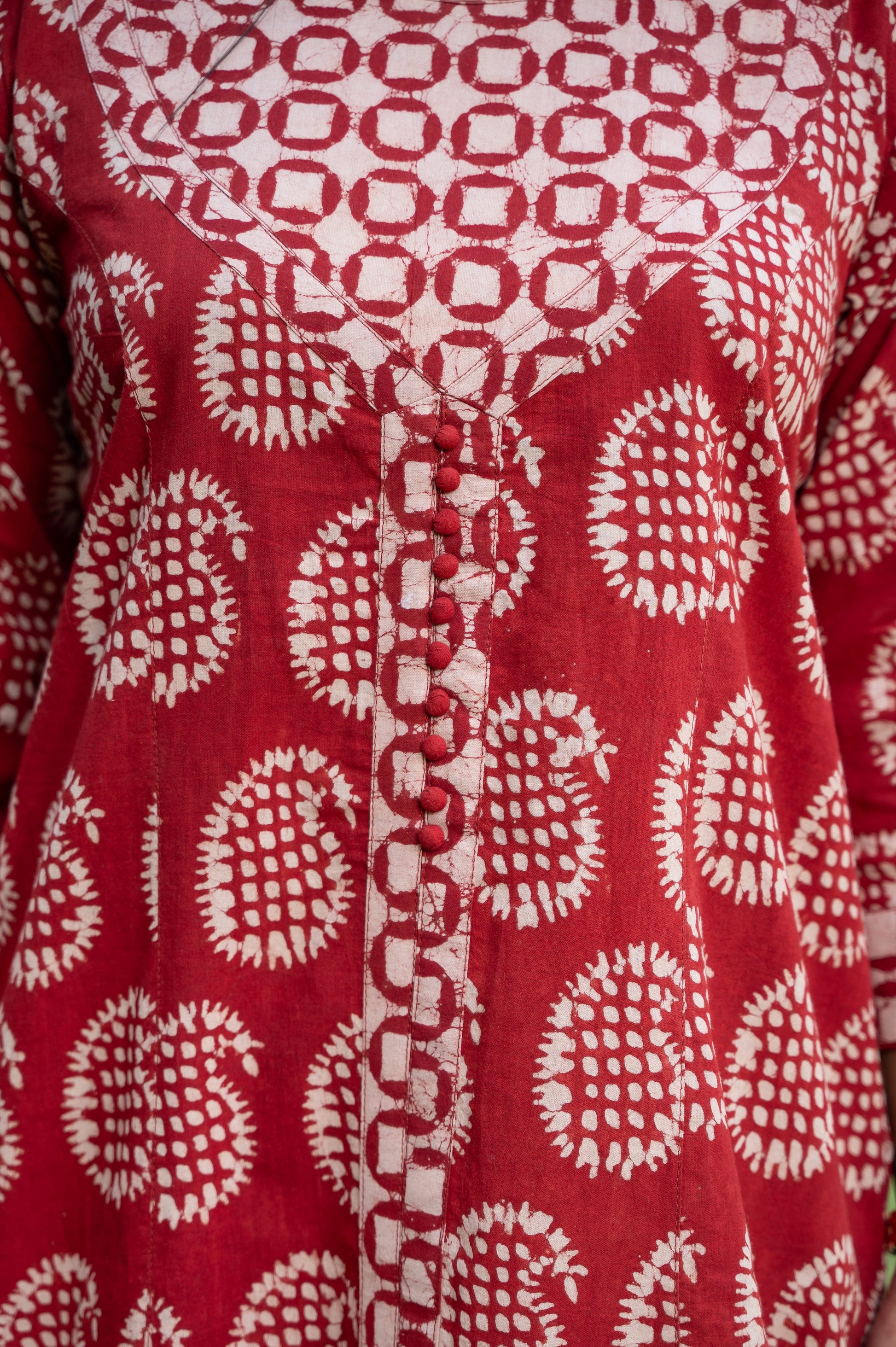 Red Dabu Hand Block Printed Long kurta