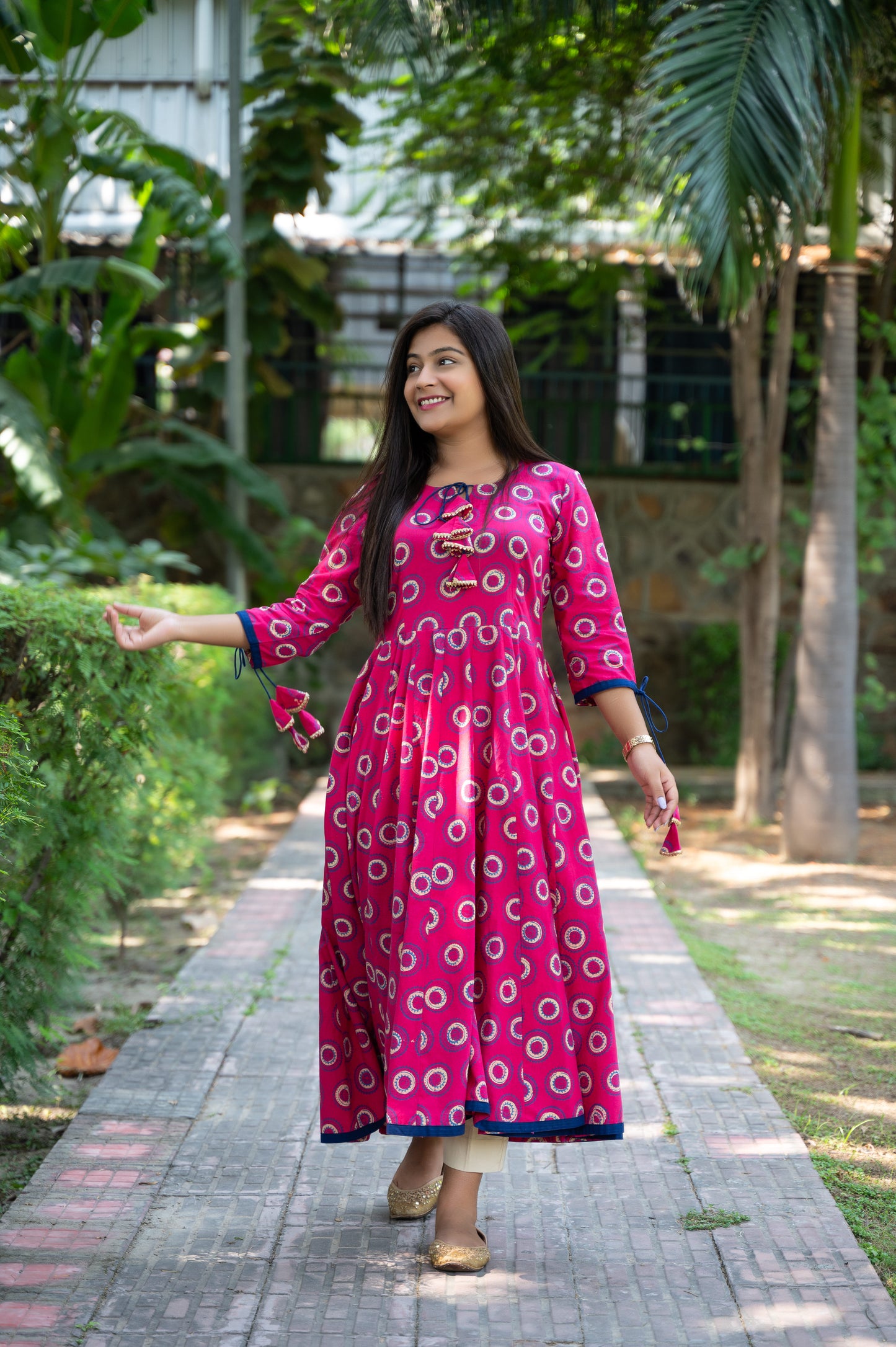 Pure Cotton Gamthi Hand block Printed Anrakali Kurta