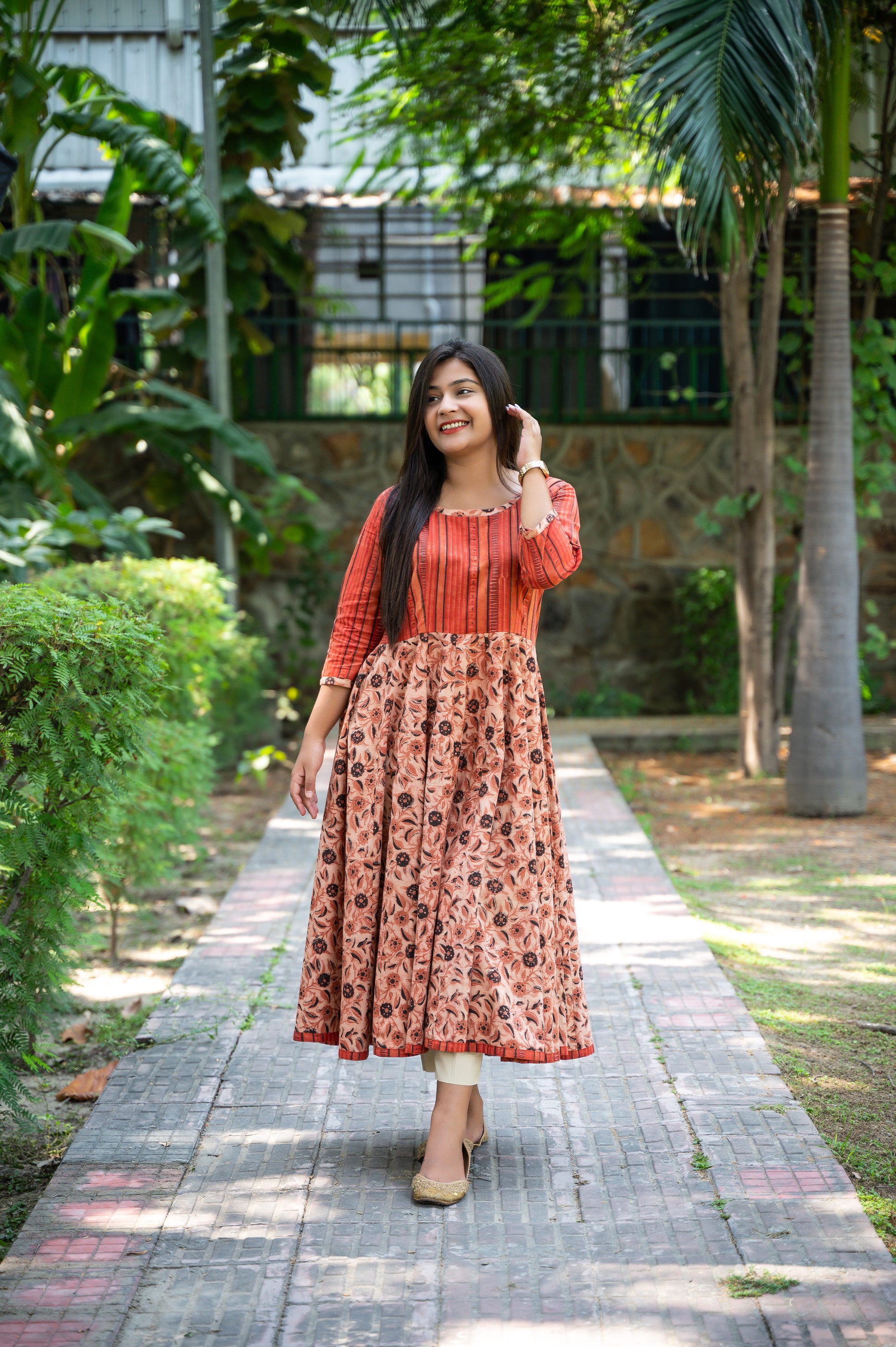 Ajrakh Hand Block Printed Anarkali kurta