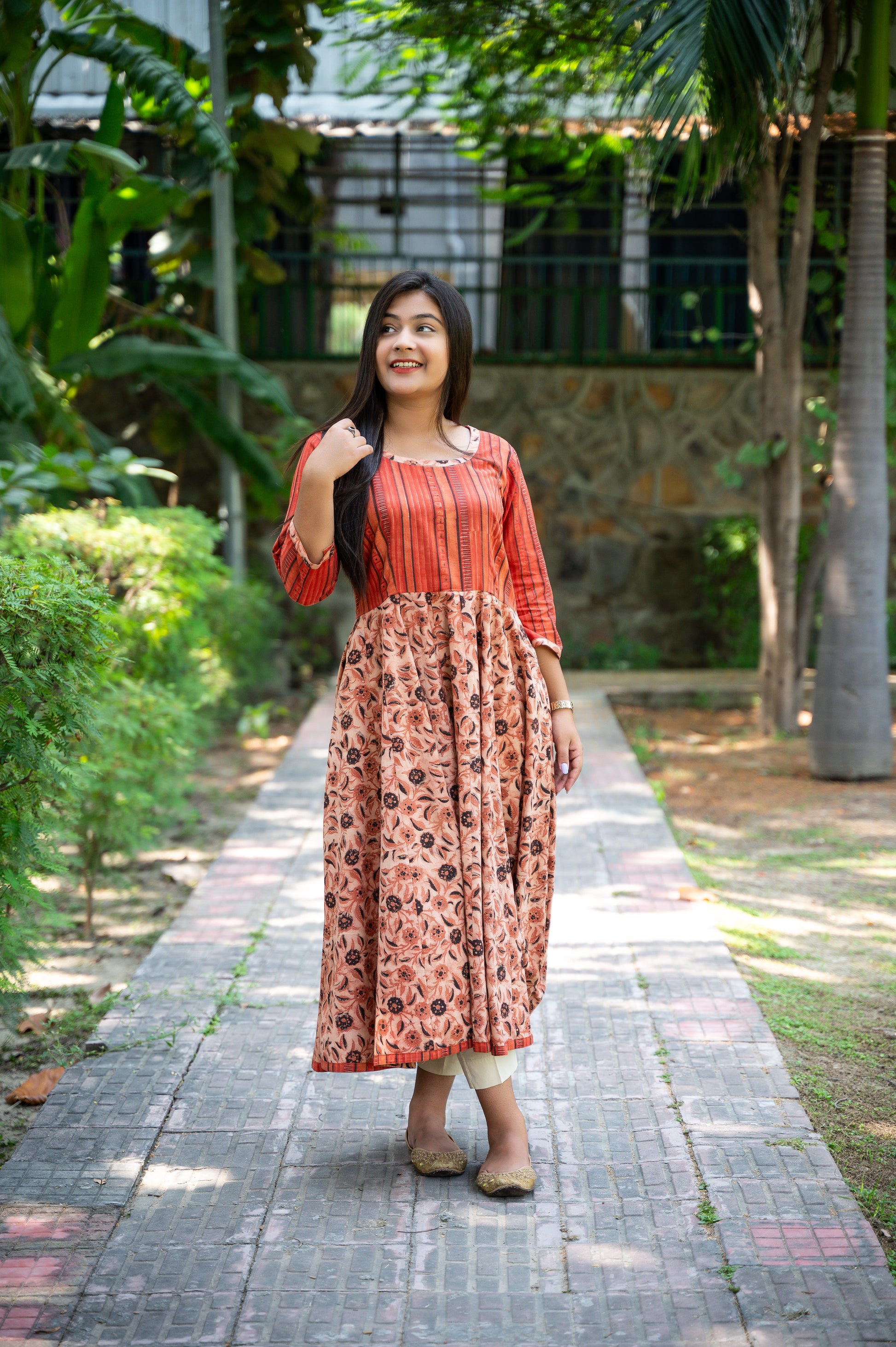 Ajrakh Hand Block Printed Anarkali kurta