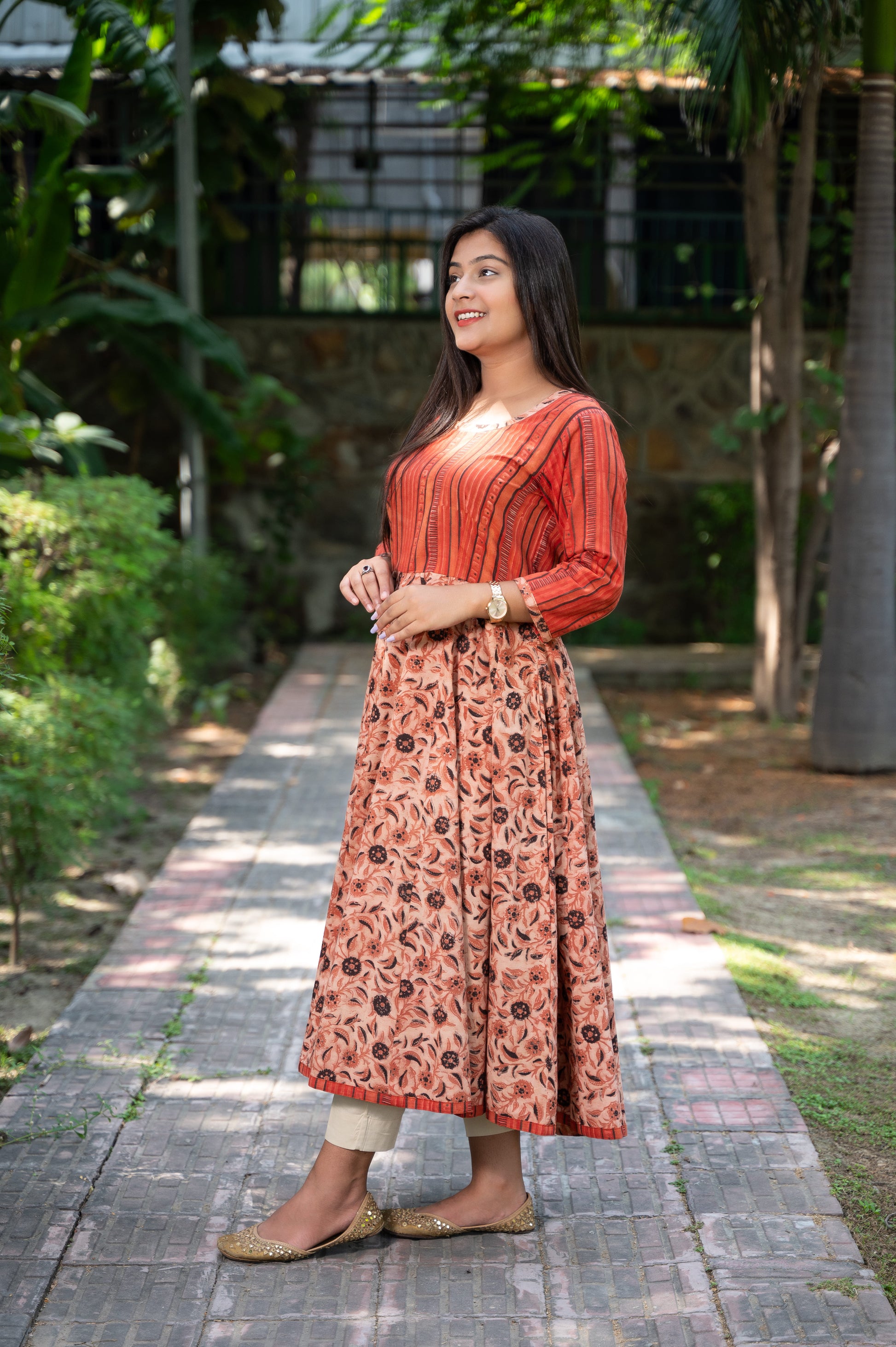 Ajrakh Hand Block Printed Anarkali kurta