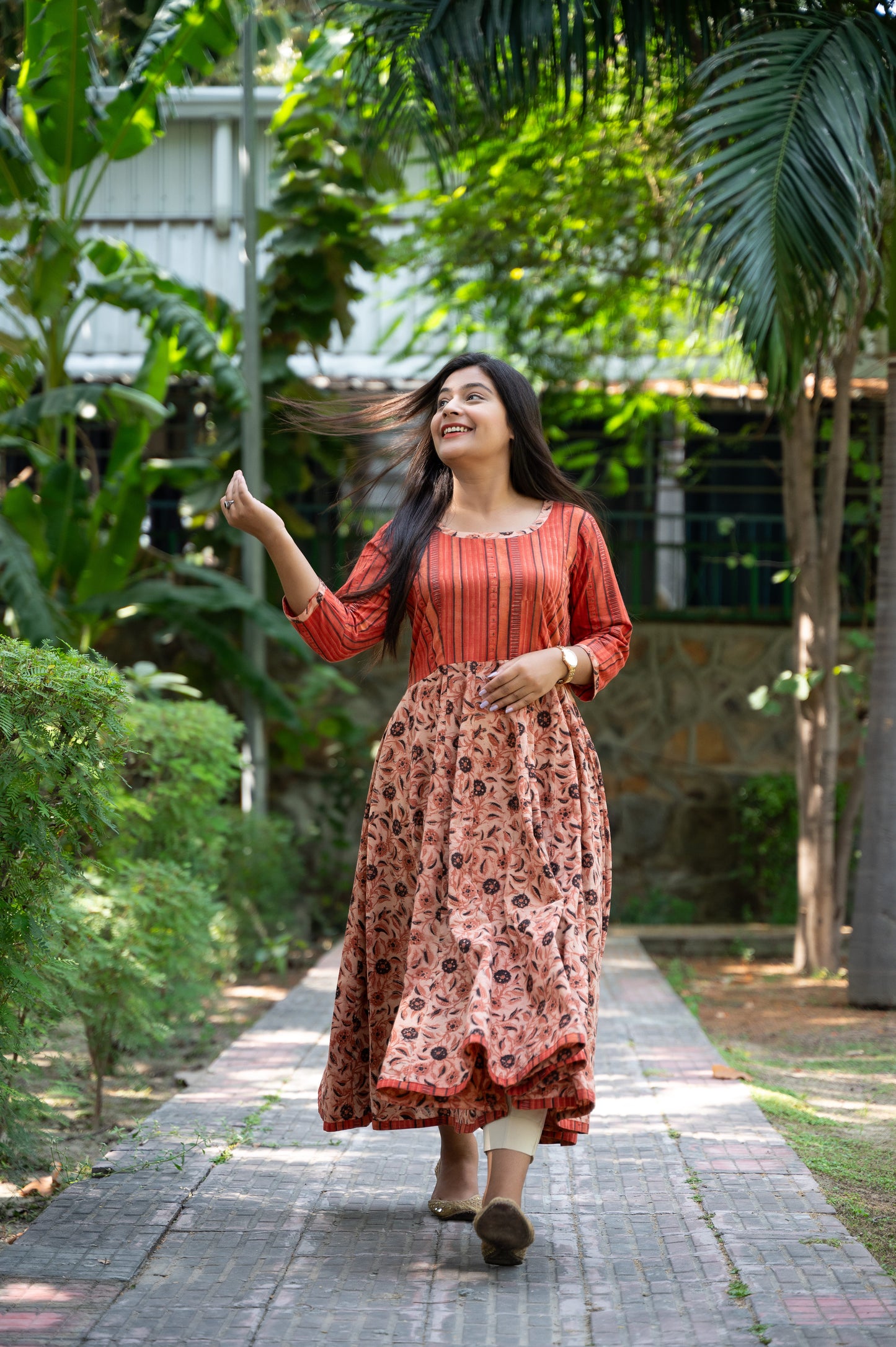 Ajrakh Hand Block Printed Anarkali kurta