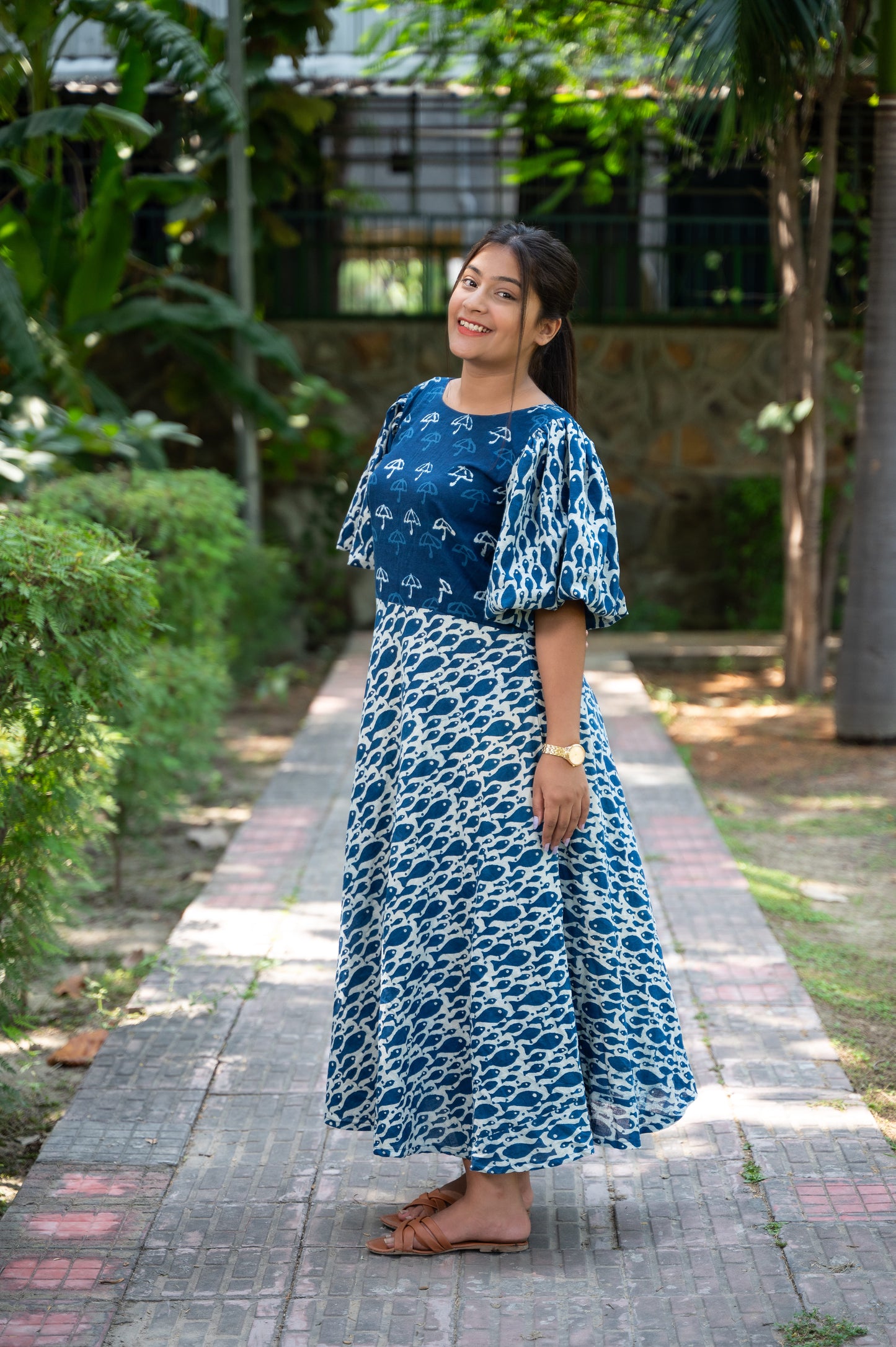 Indigo Dabu Hand Block Printed Cotton dress