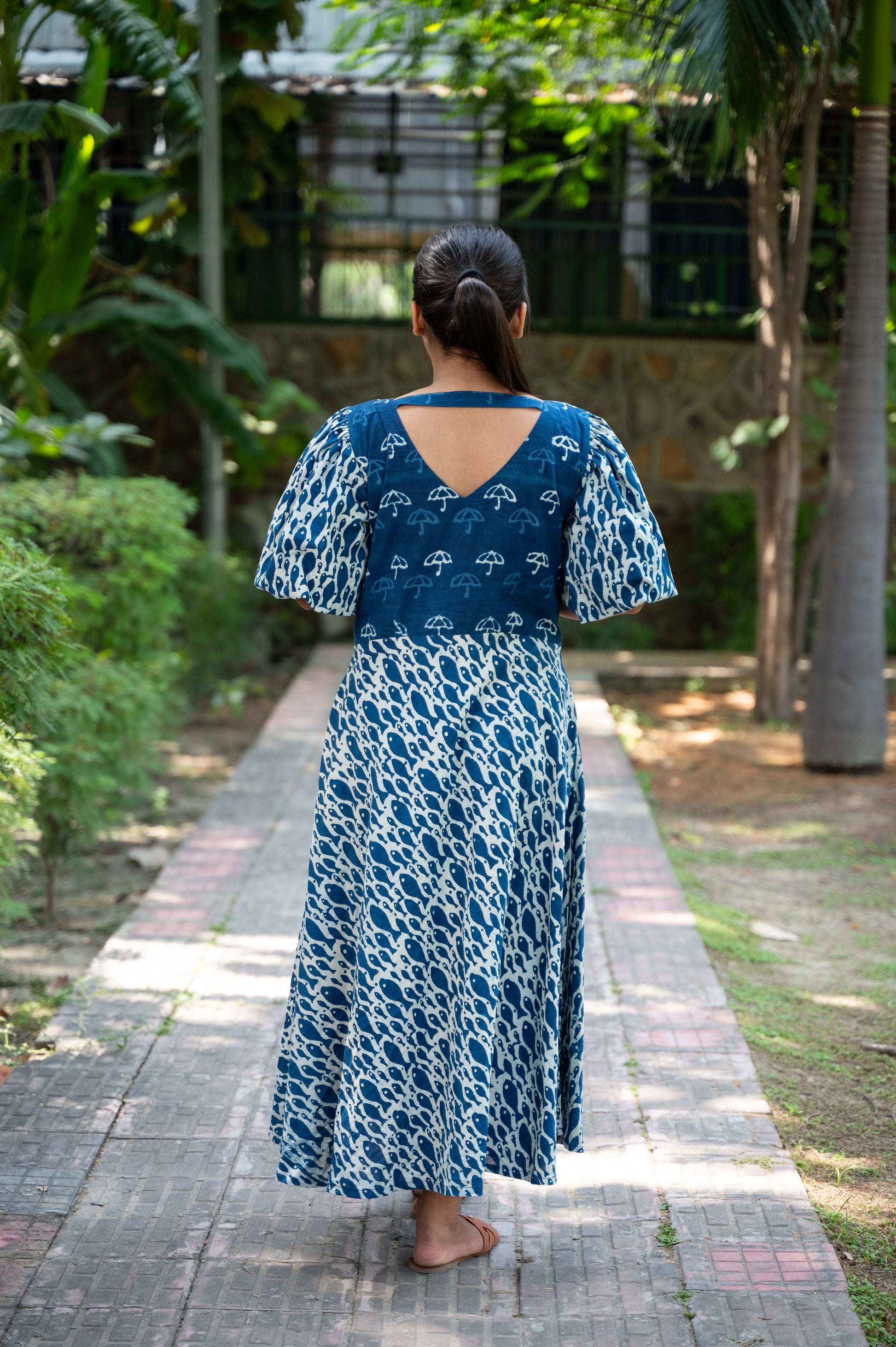 Indigo Dabu Hand Block Printed Cotton dress