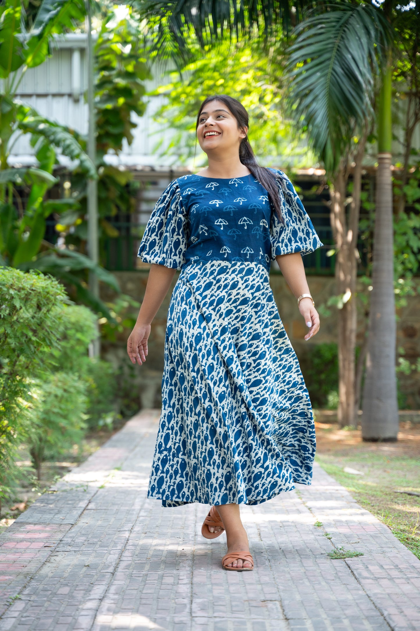 Indigo Dabu Hand Block Printed Cotton dress