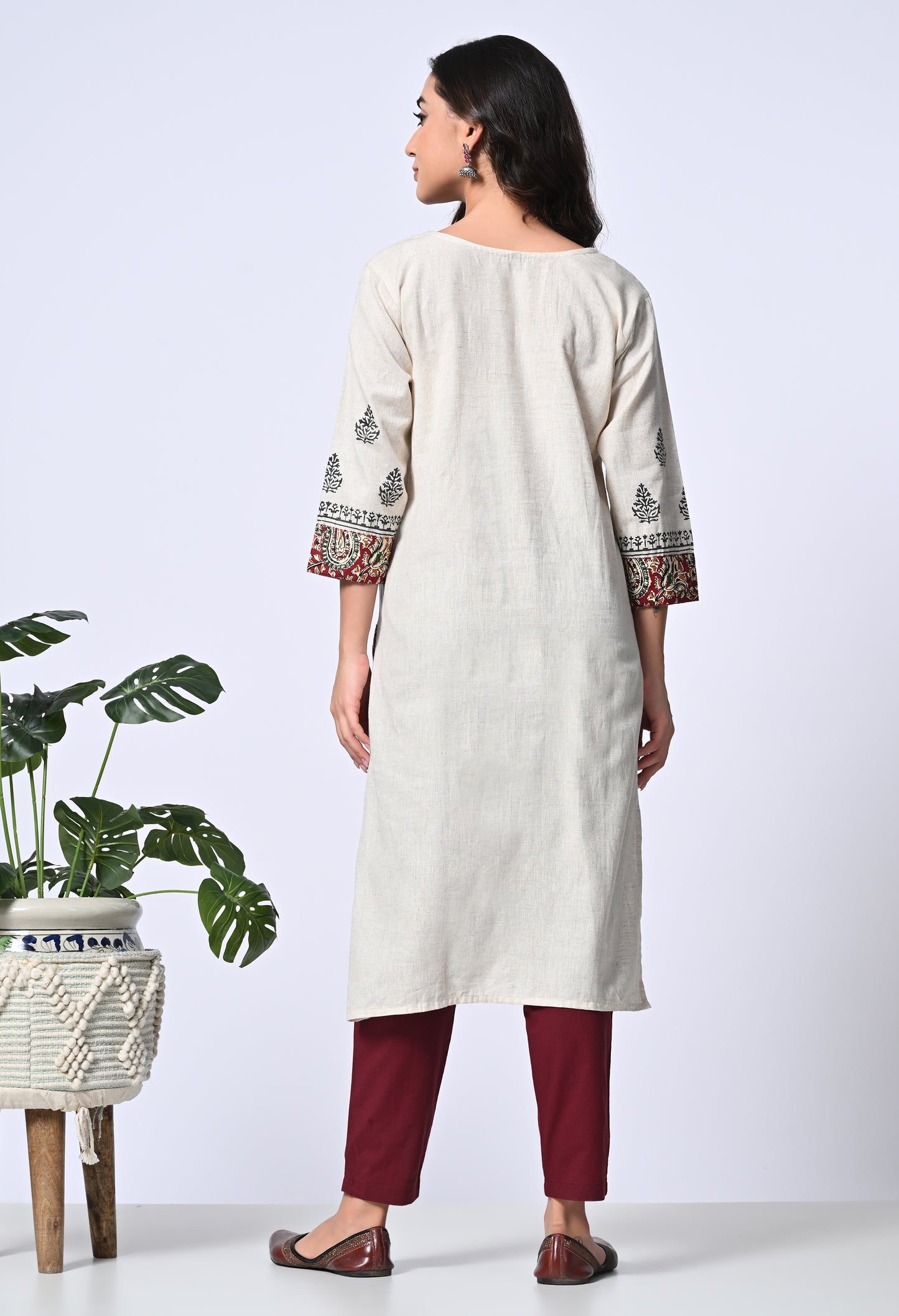 White Cotton Kurta with Mirror Work