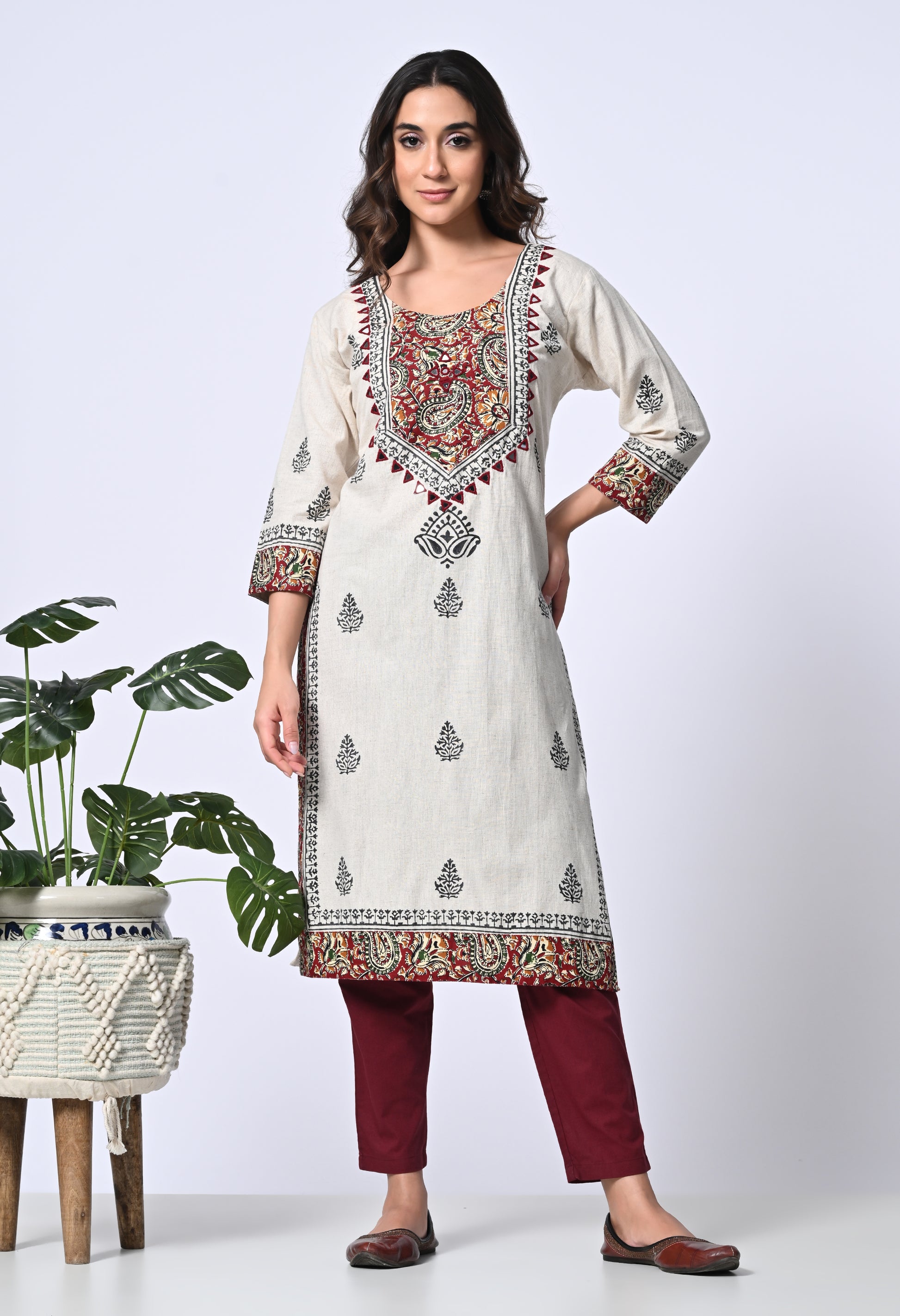 White Cotton Kurta with Mirror Work