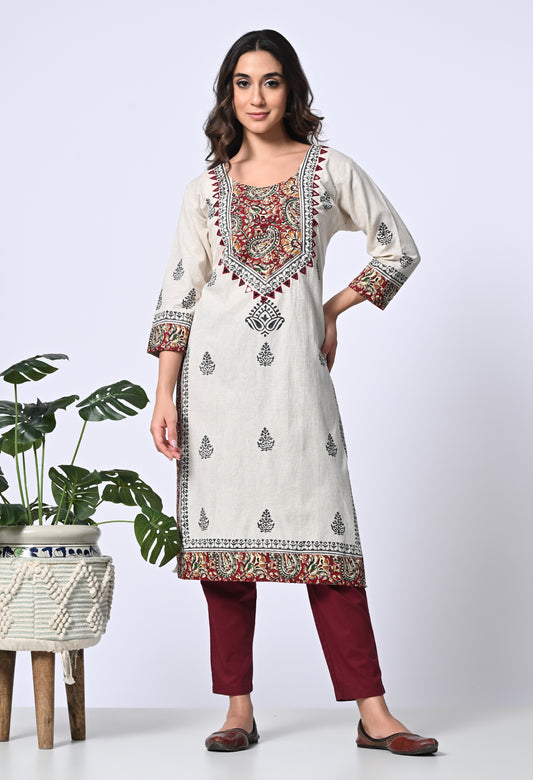 White Cotton Kurta with Mirror Work