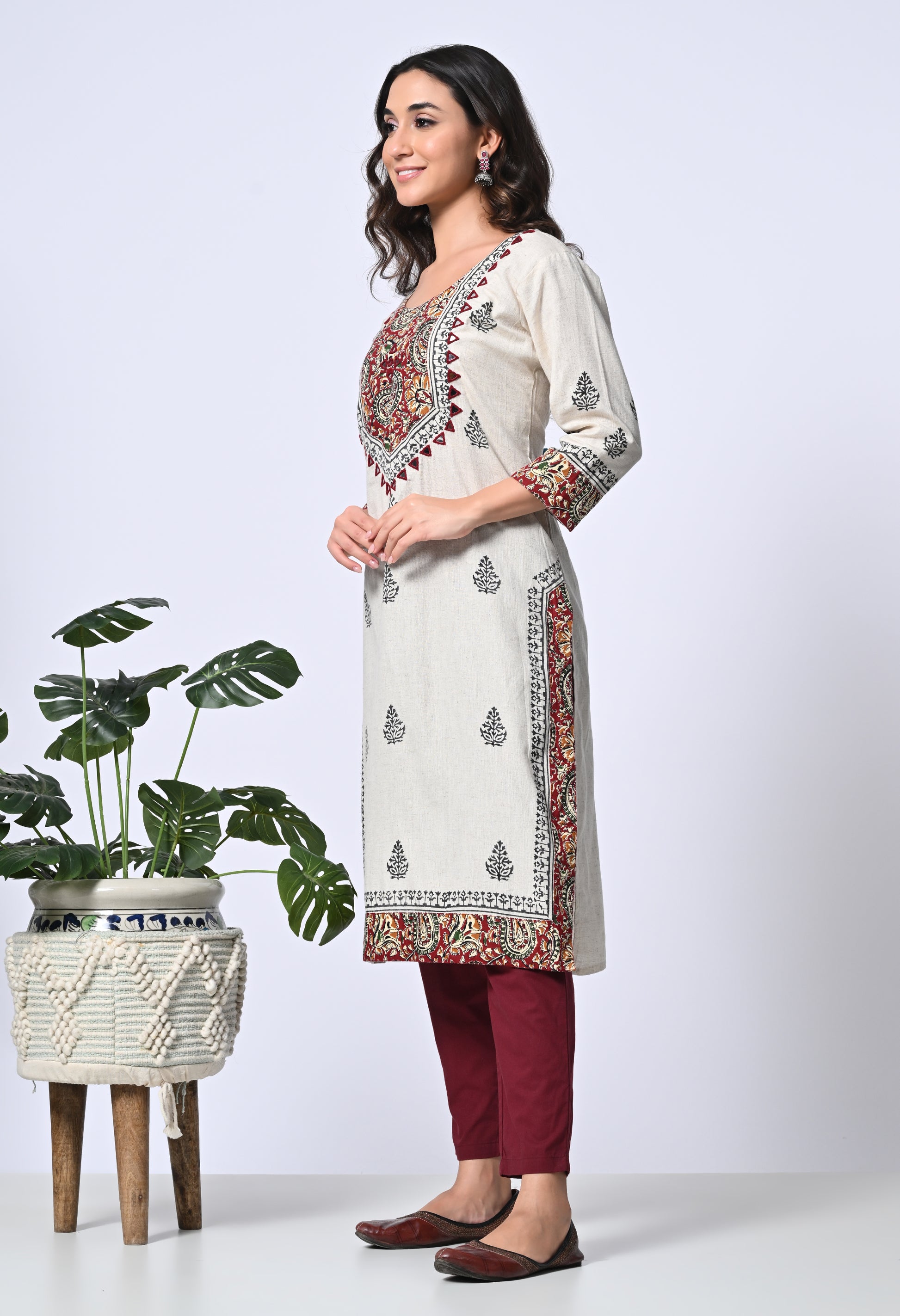 White Cotton Kurta with Mirror Work