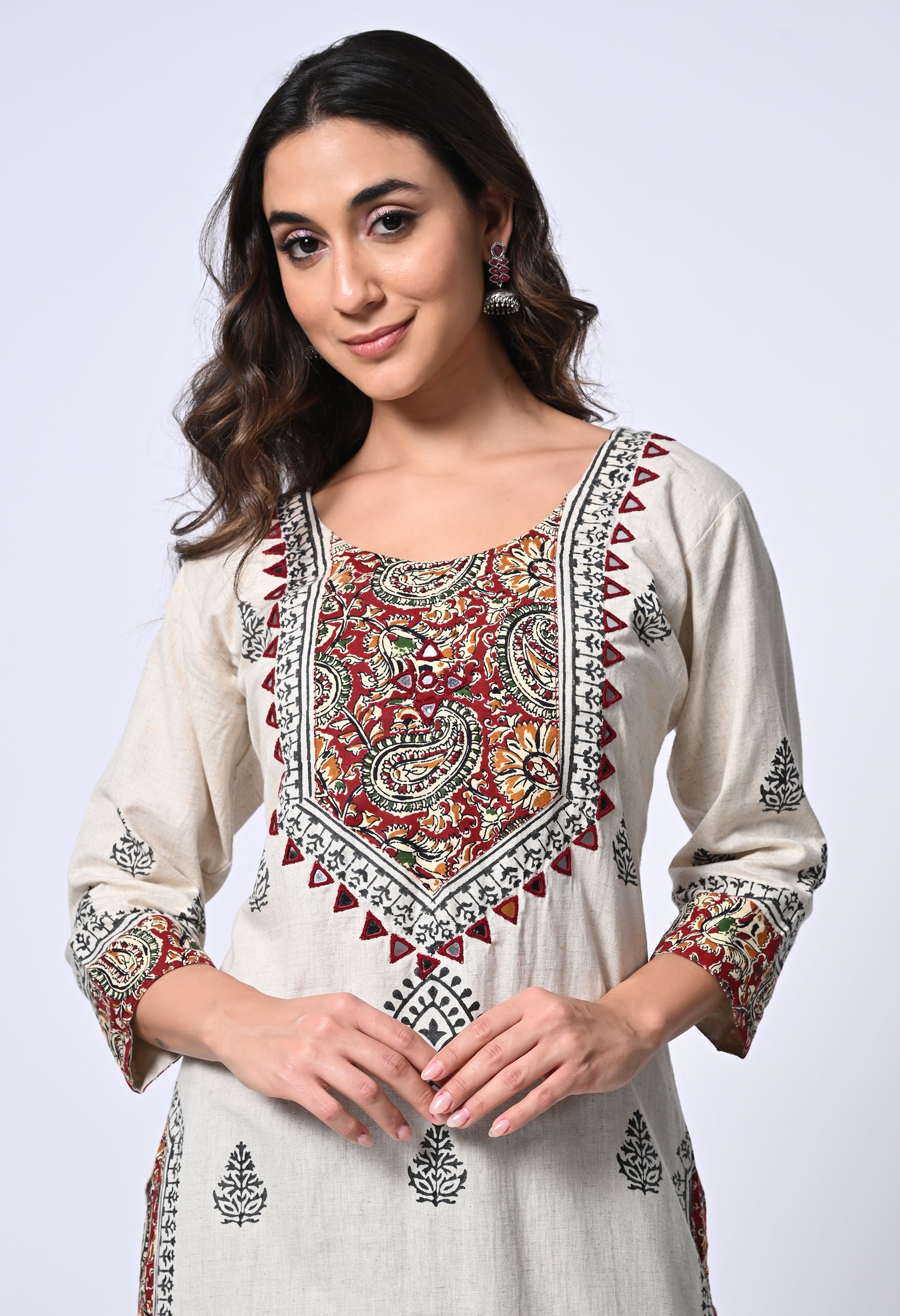 White Cotton Kurta with Mirror Work