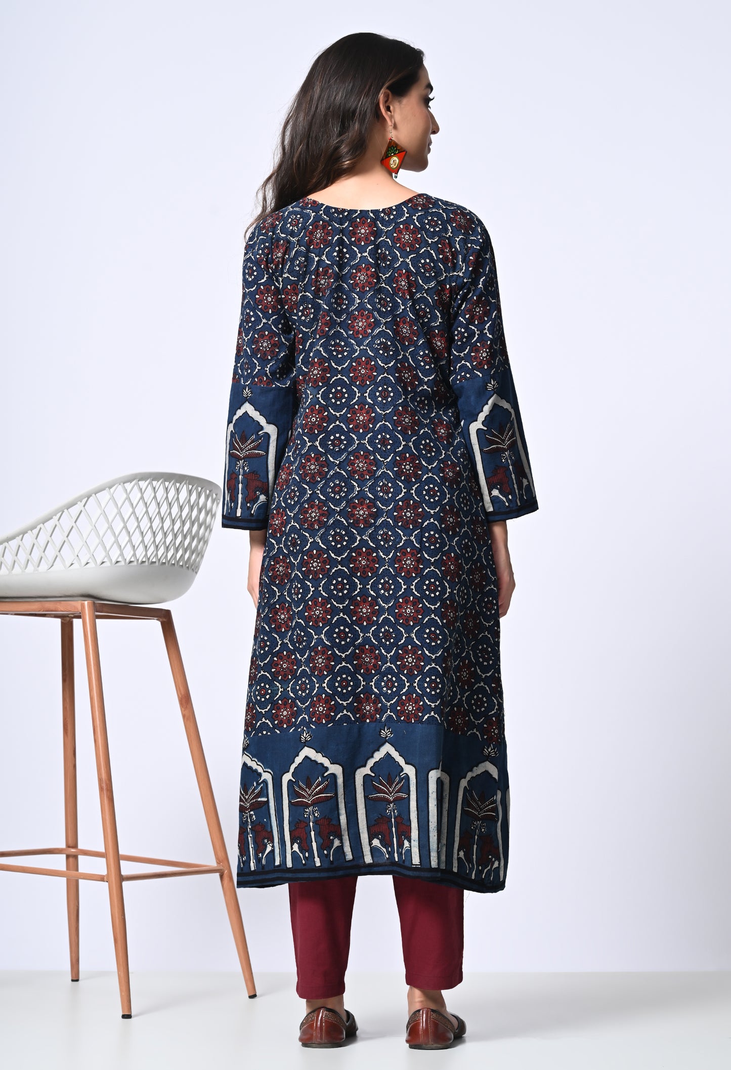 Blue Ajrakh Handblock Printed Cotton kurta