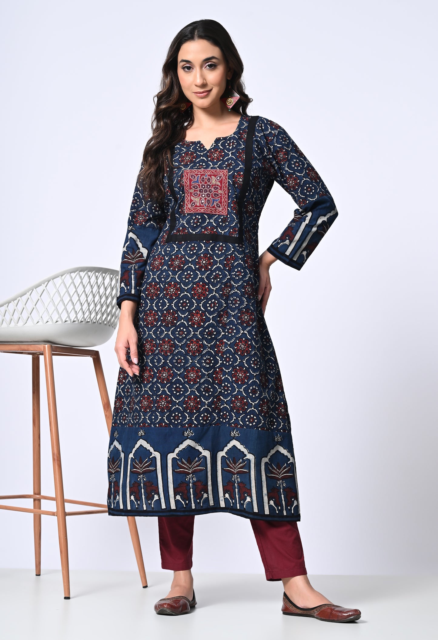 Blue Ajrakh Handblock Printed Cotton kurta