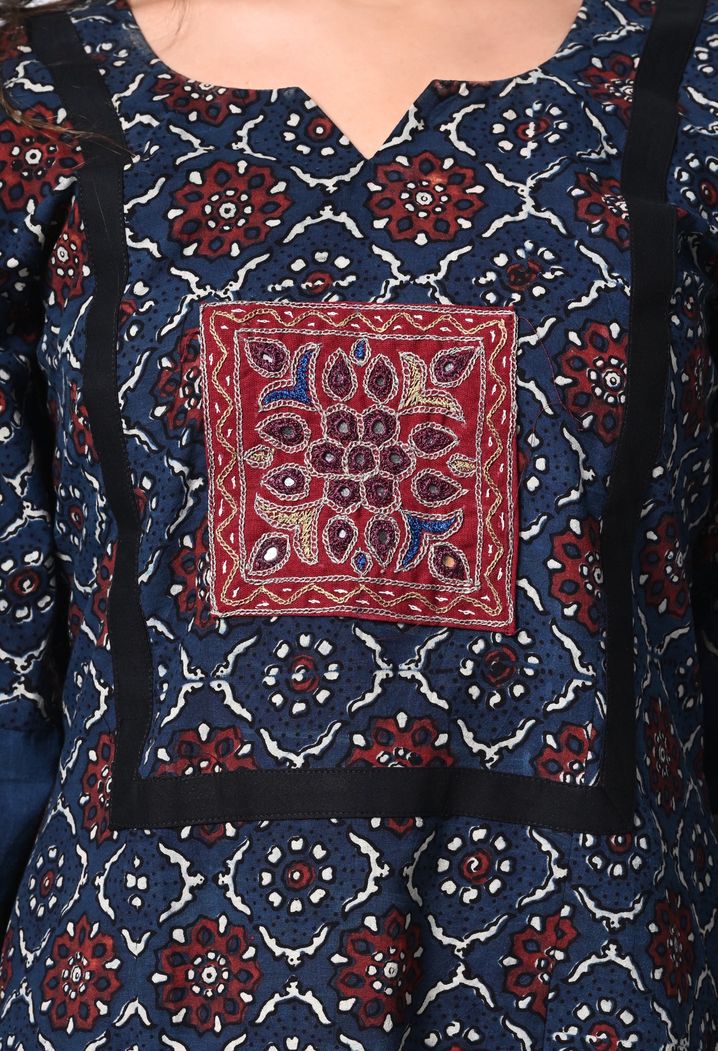 Blue Ajrakh Handblock Printed Cotton kurta