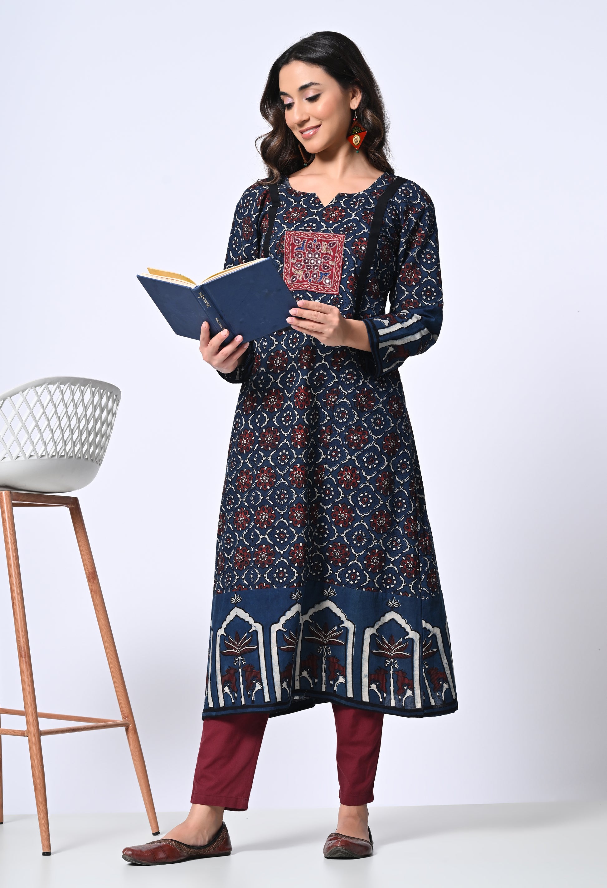 Blue Ajrakh Handblock Printed Cotton kurta