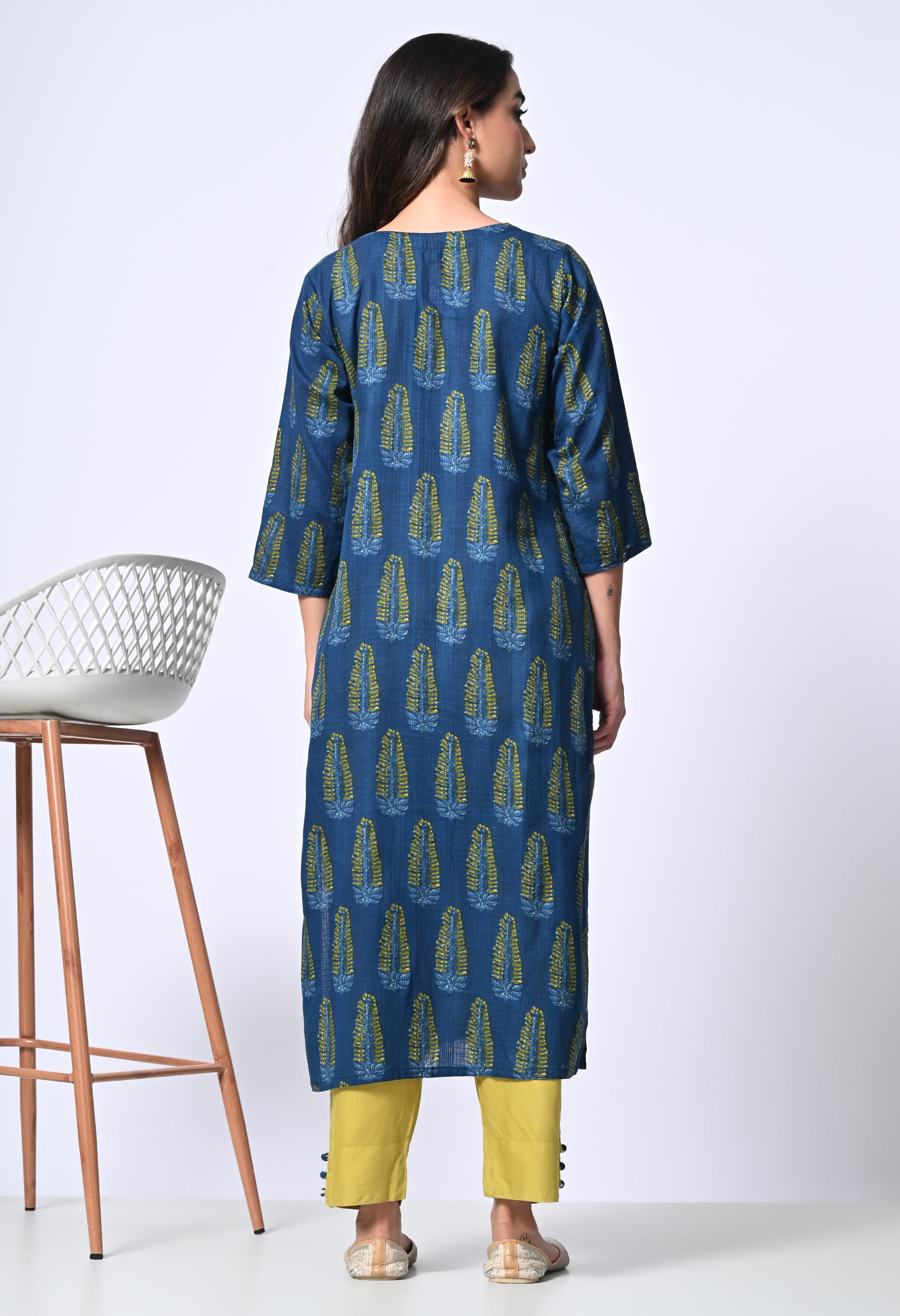 Blue Cotton Kurta with Mirror work