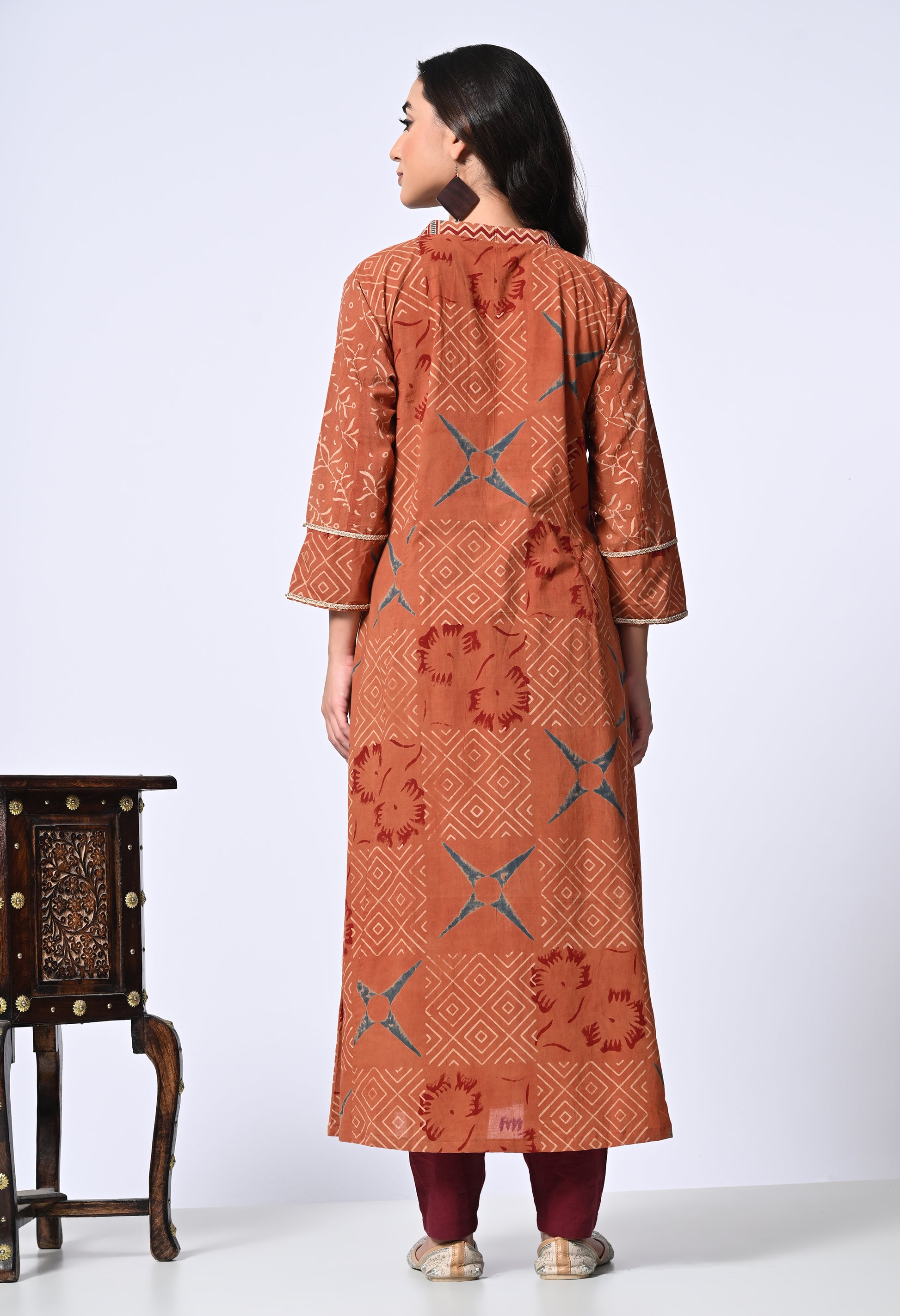 Rust Ajrakh Hand Block Printed Cotton Kurta