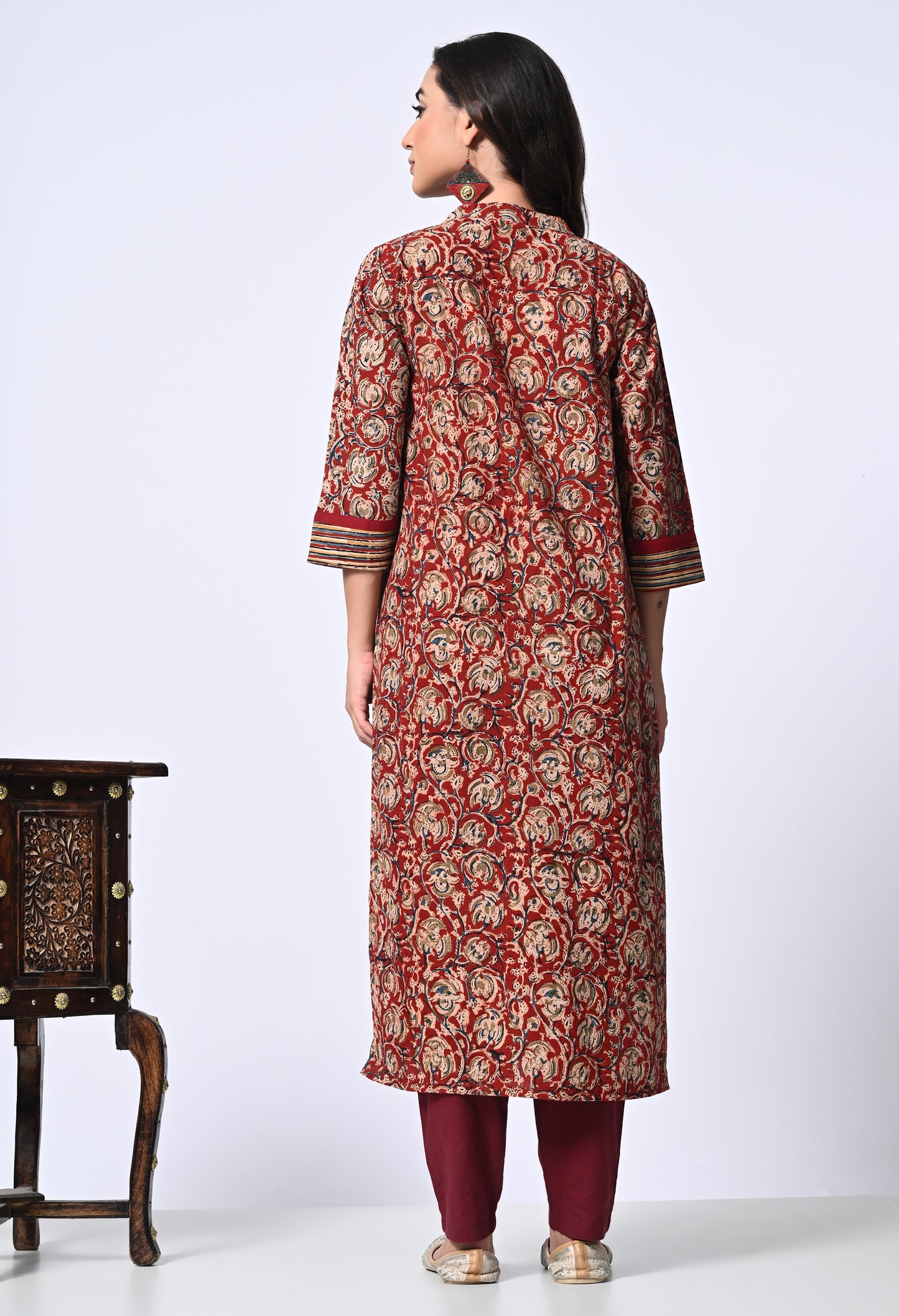 Maroon Kalamkari Kurta with Mirror work