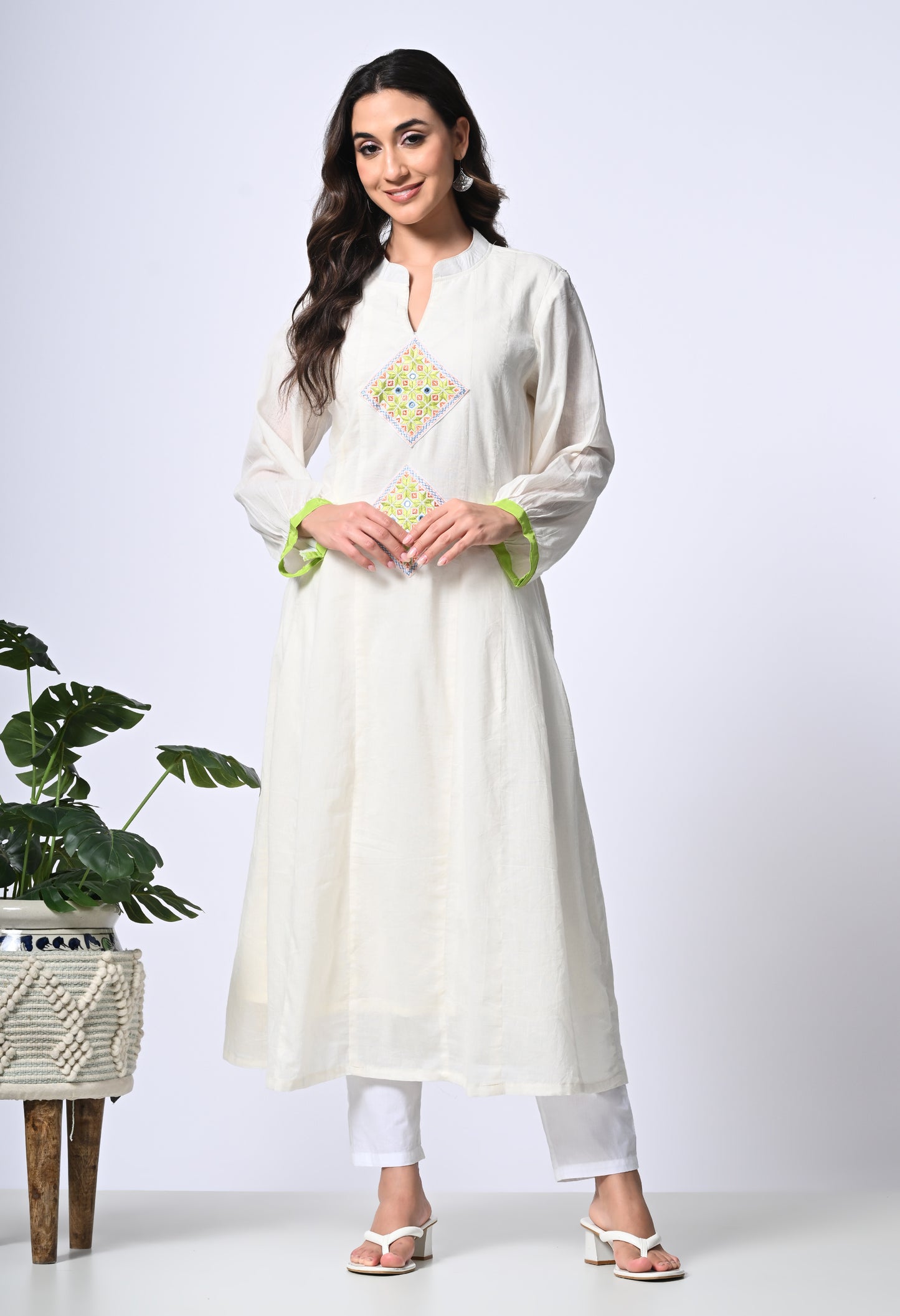 White Cotton kurta with Kutch embroidery