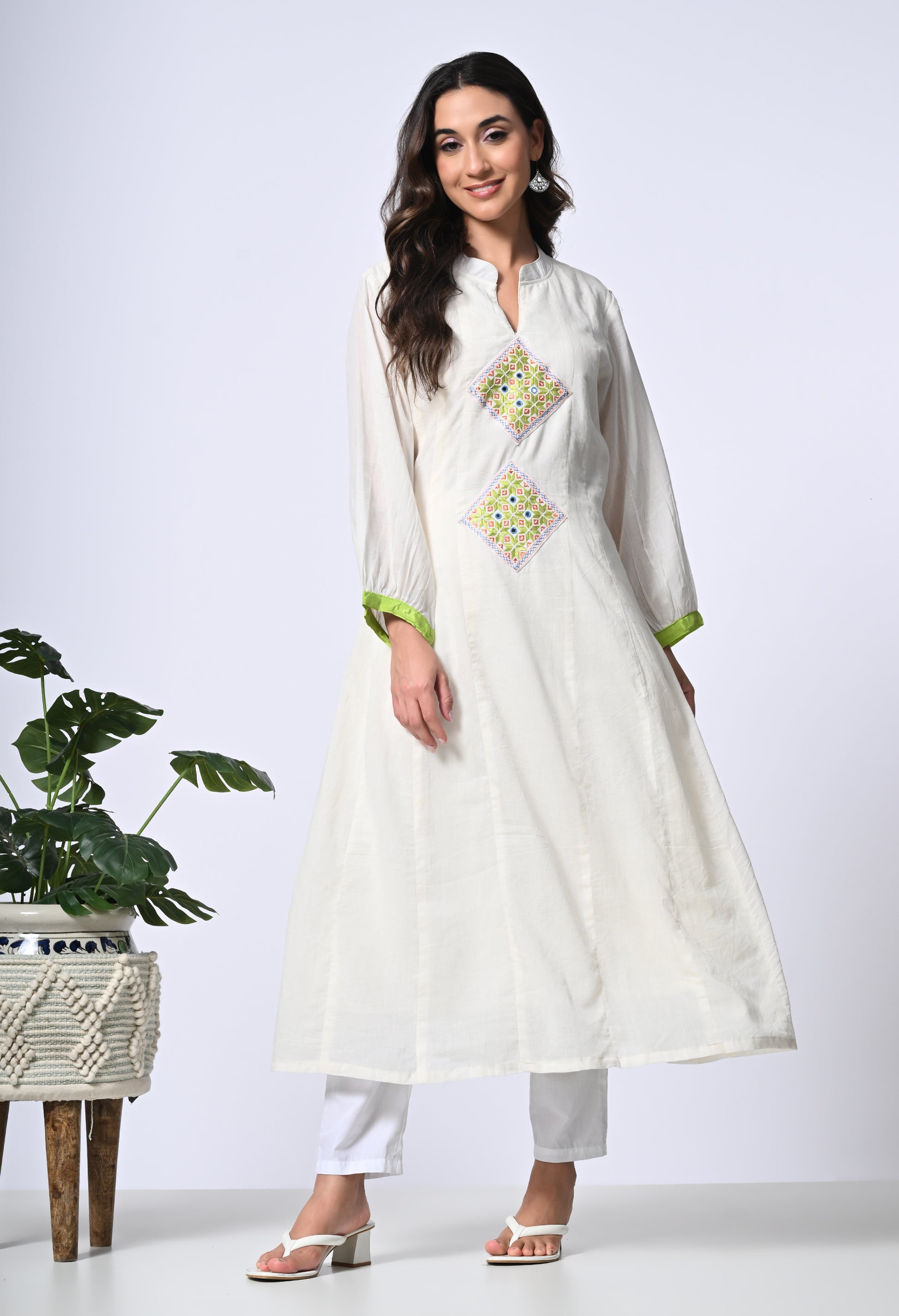 White Cotton kurta with Kutch embroidery