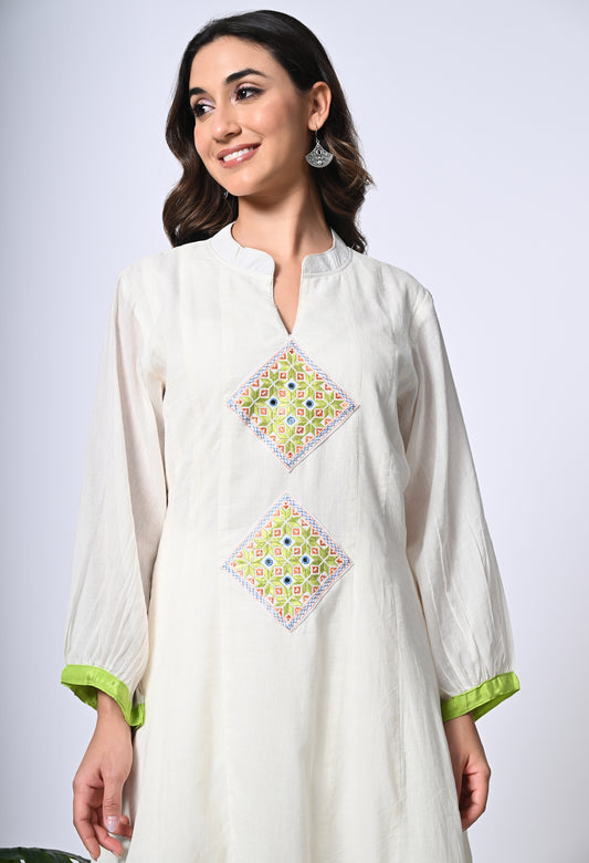 White Cotton kurta with Kutch embroidery