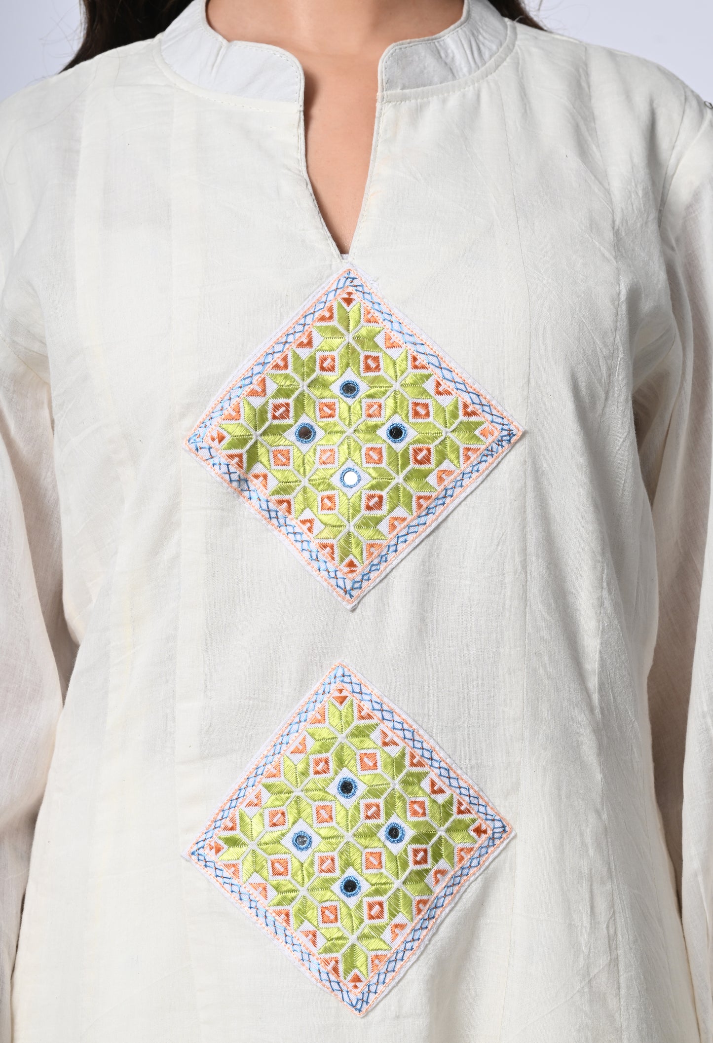 White Cotton kurta with Kutch embroidery