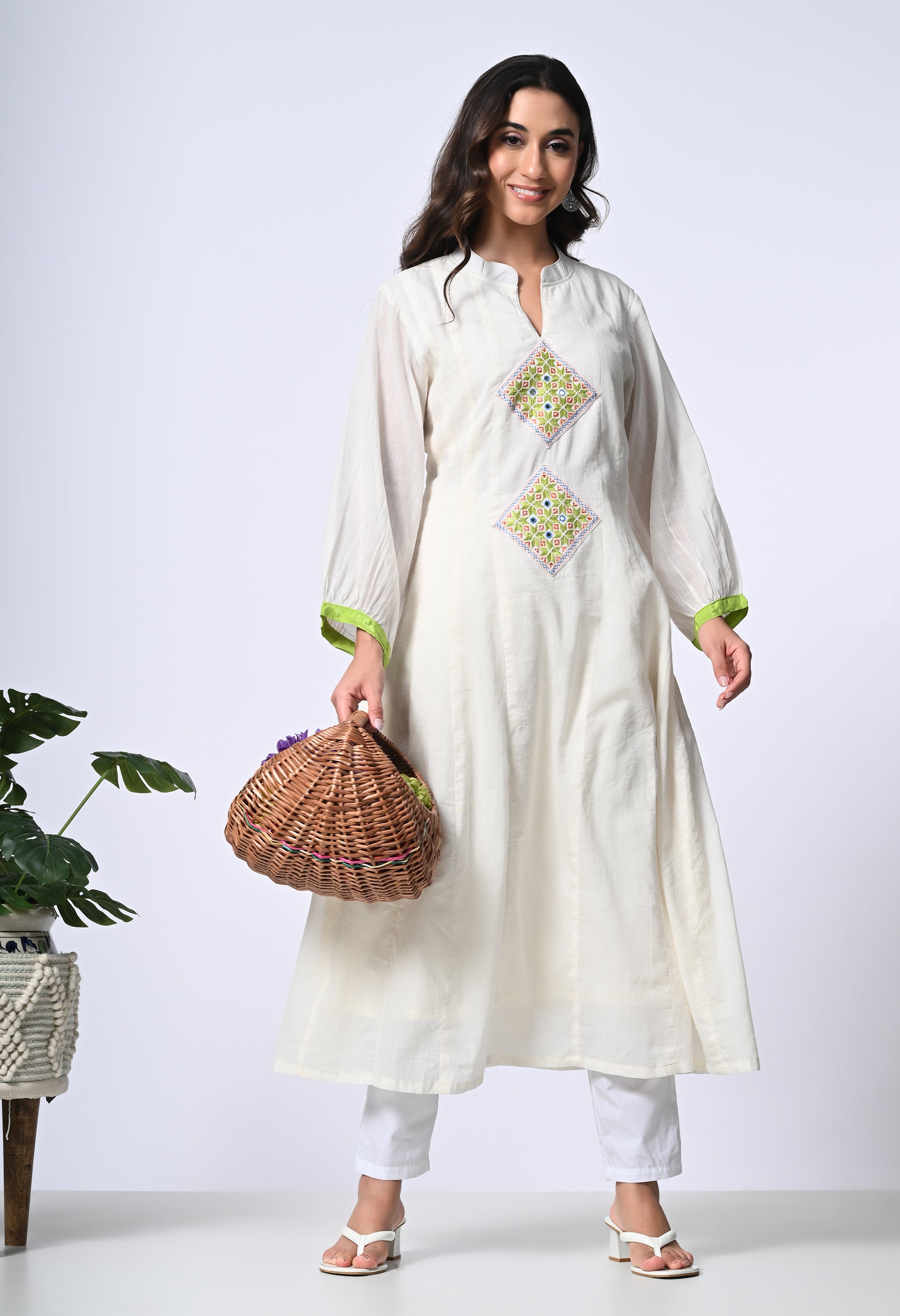 White Cotton kurta with Kutch embroidery