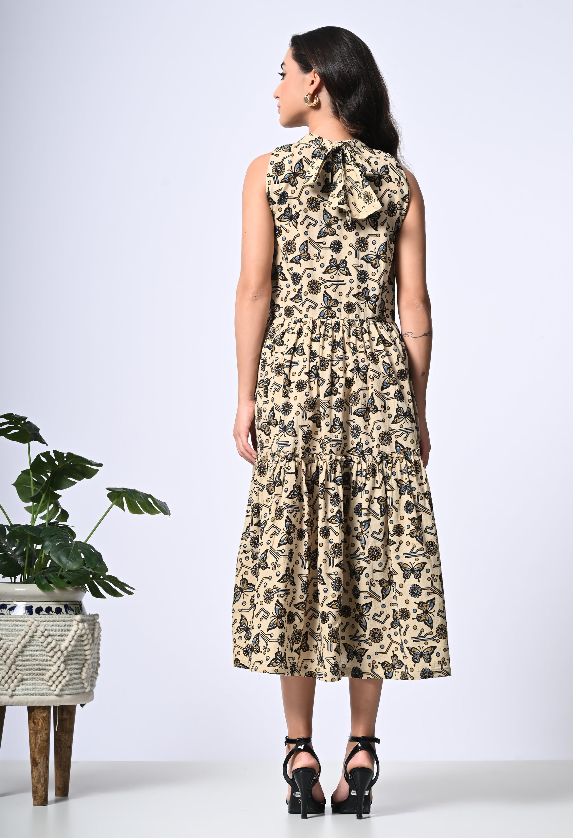 Bej Printed Cotton dress