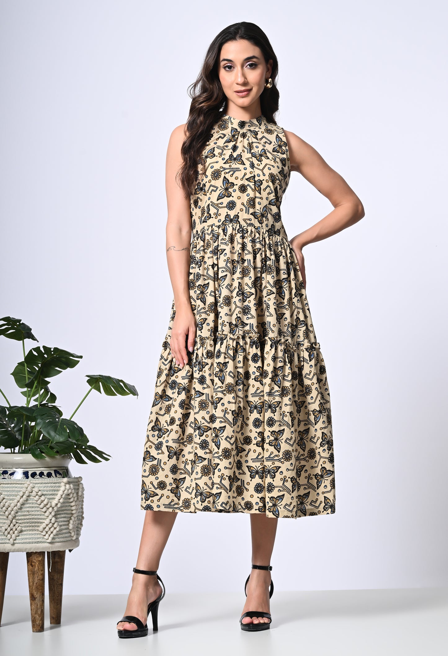 Bej Printed Cotton dress