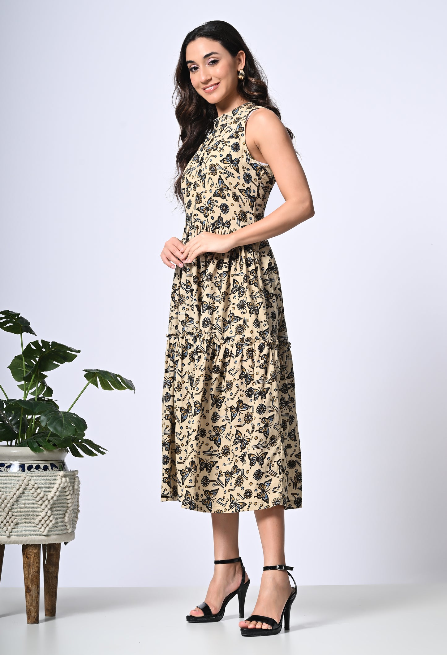 Bej Printed Cotton dress