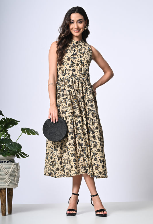 Bej Printed Cotton dress