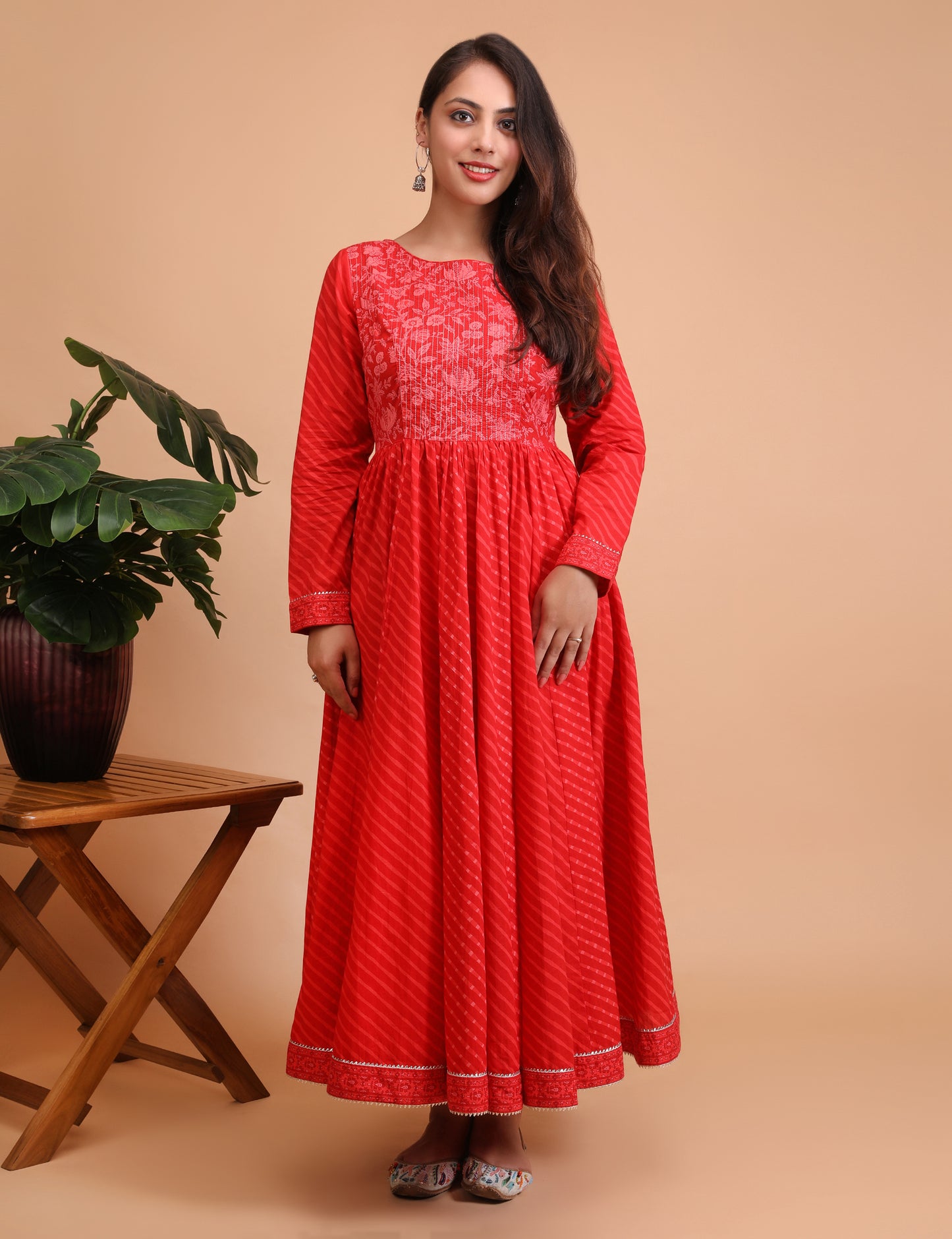 Red Leheriya Anarakali Kurta