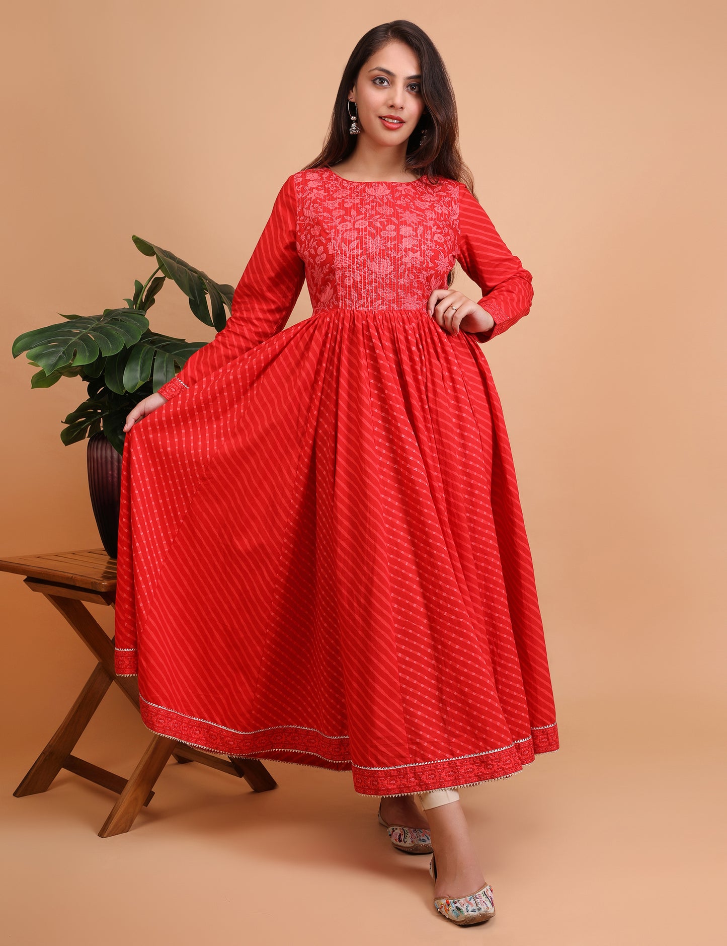 Red Leheriya Anarakali Kurta