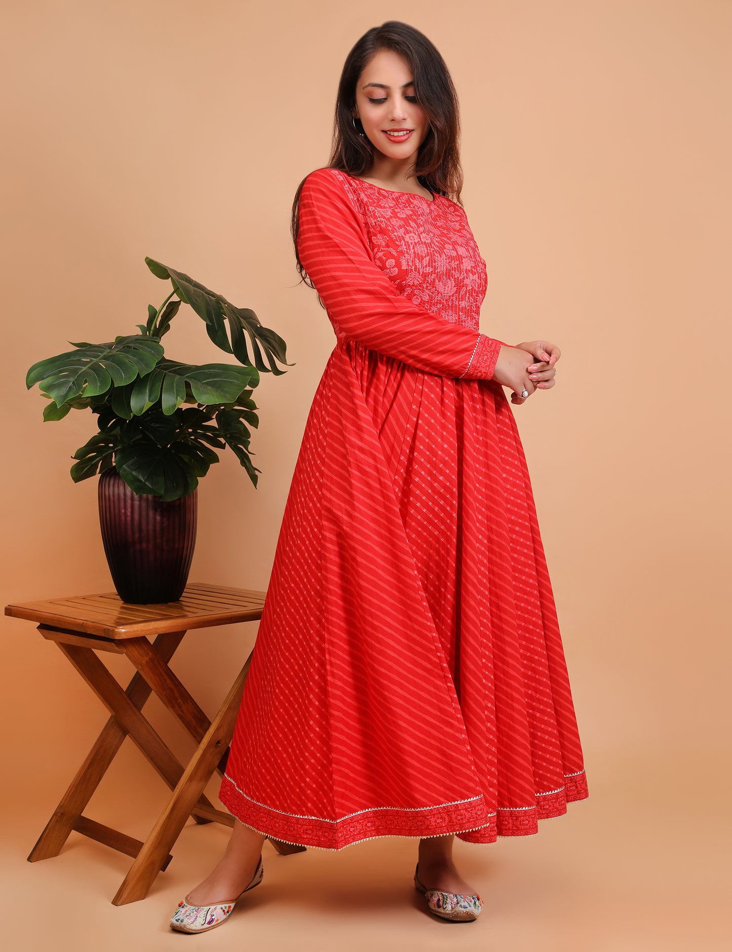 Red Leheriya Anarakali Kurta