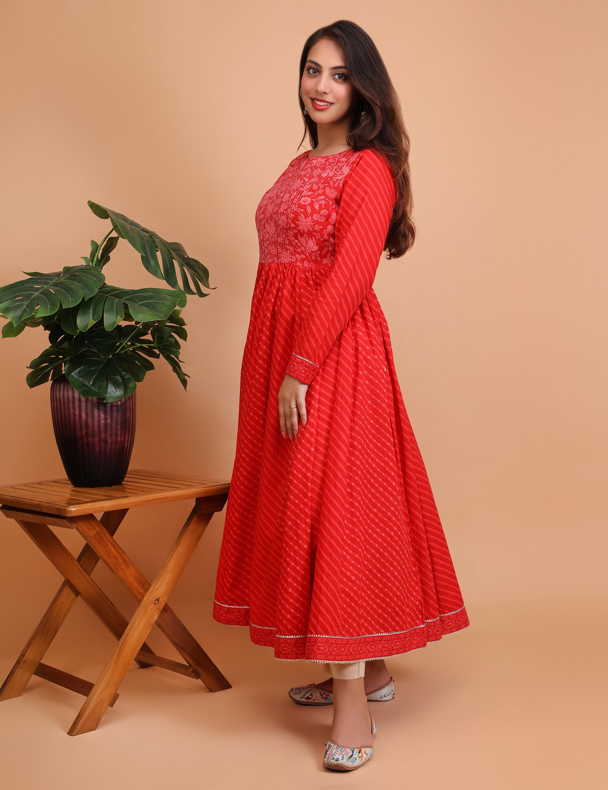 Red Leheriya Anarakali Kurta