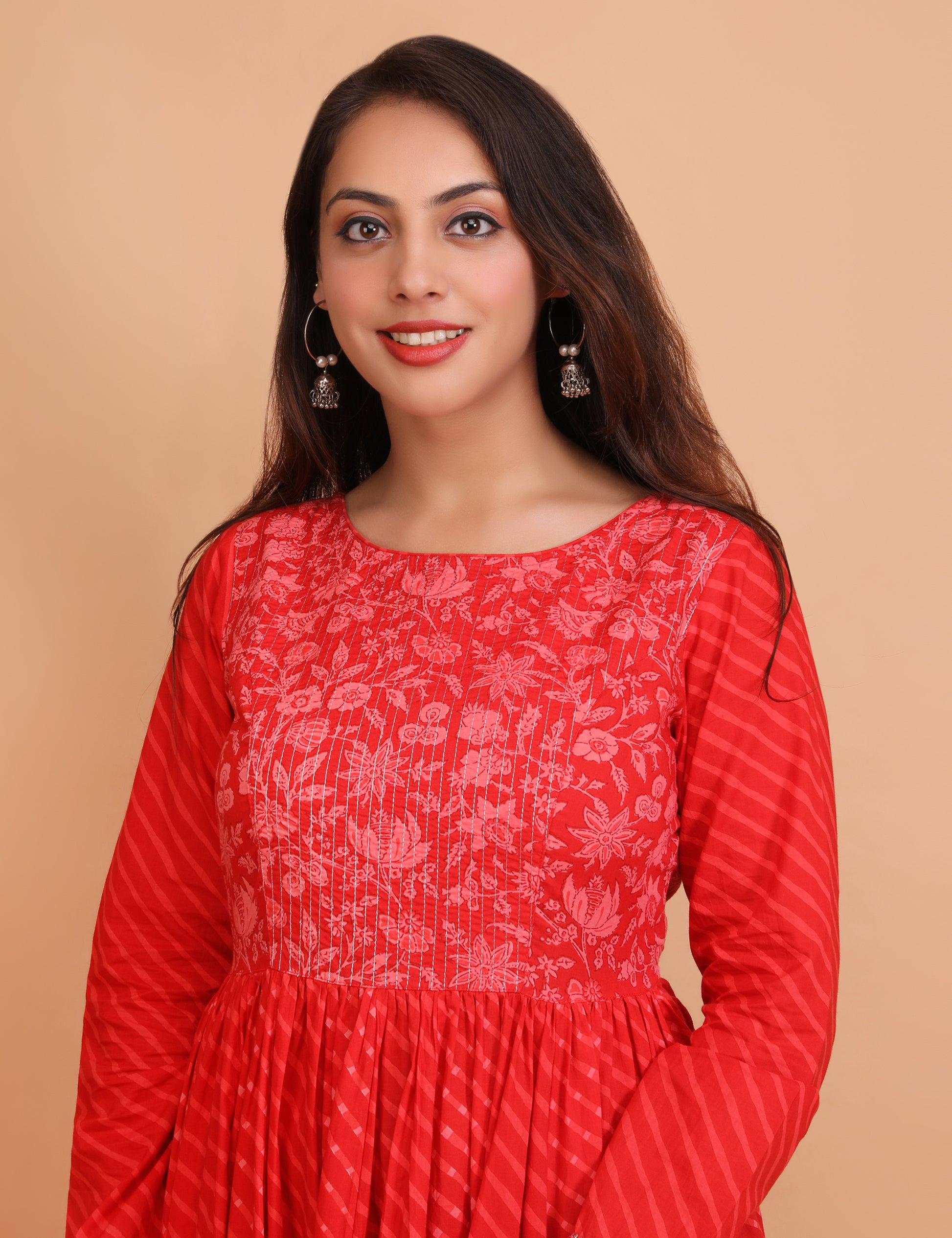 Red Leheriya Anarakali Kurta