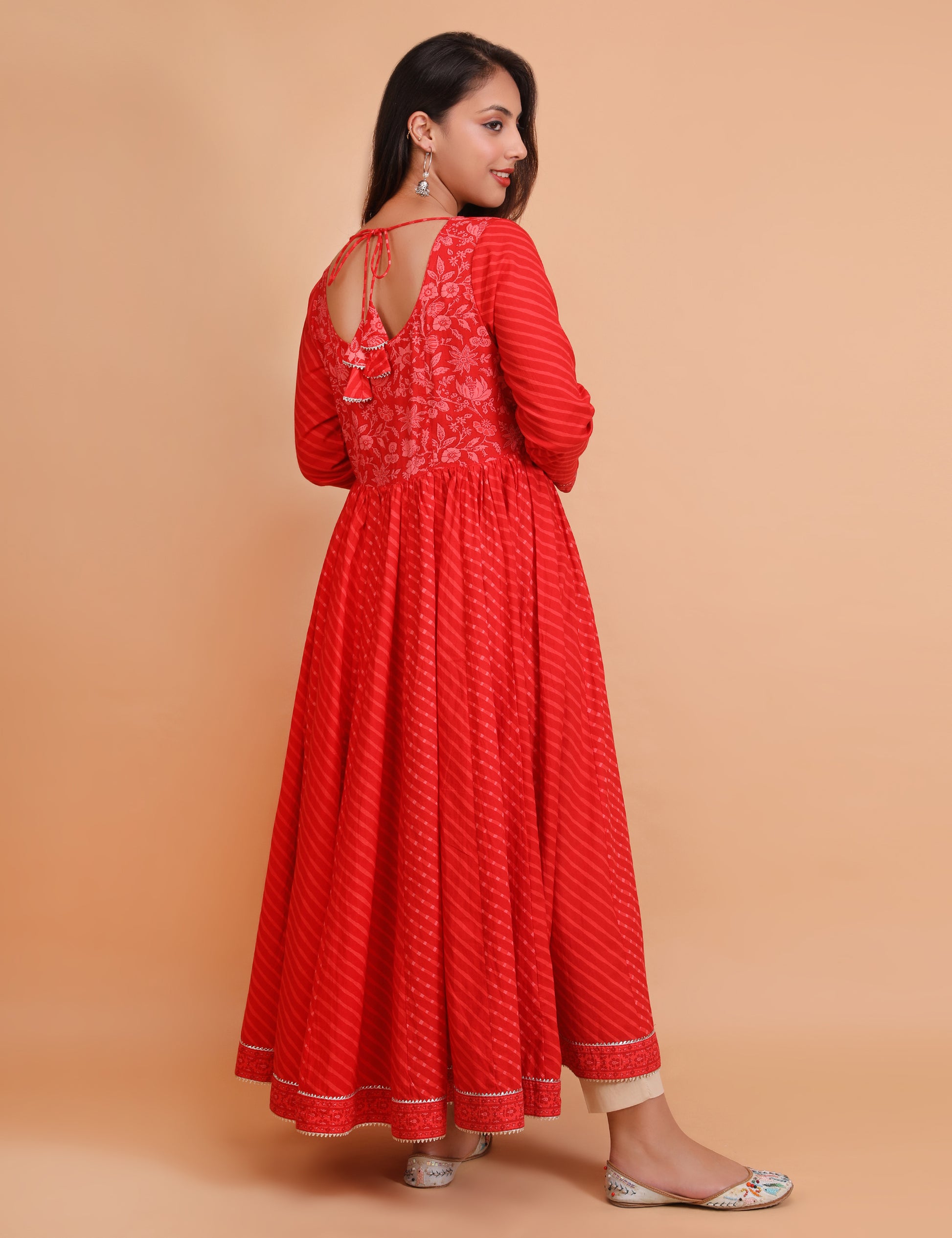 Red Leheriya Anarakali Kurta