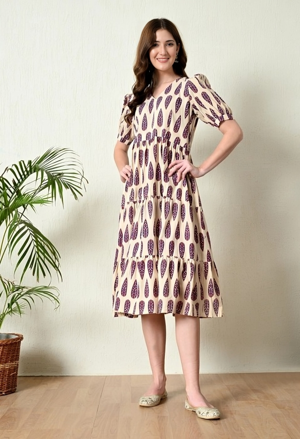 White Ajrakh Hand Block Printed Cotton dress