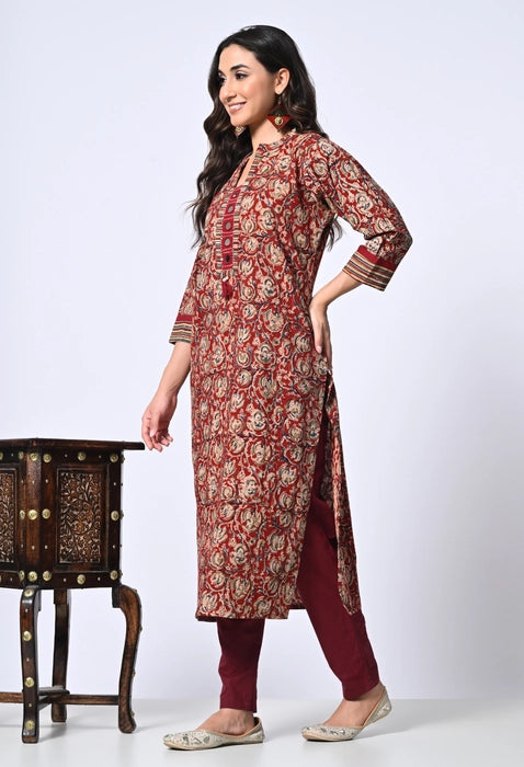 Maroon Kalamkari Kurta with Mirror work